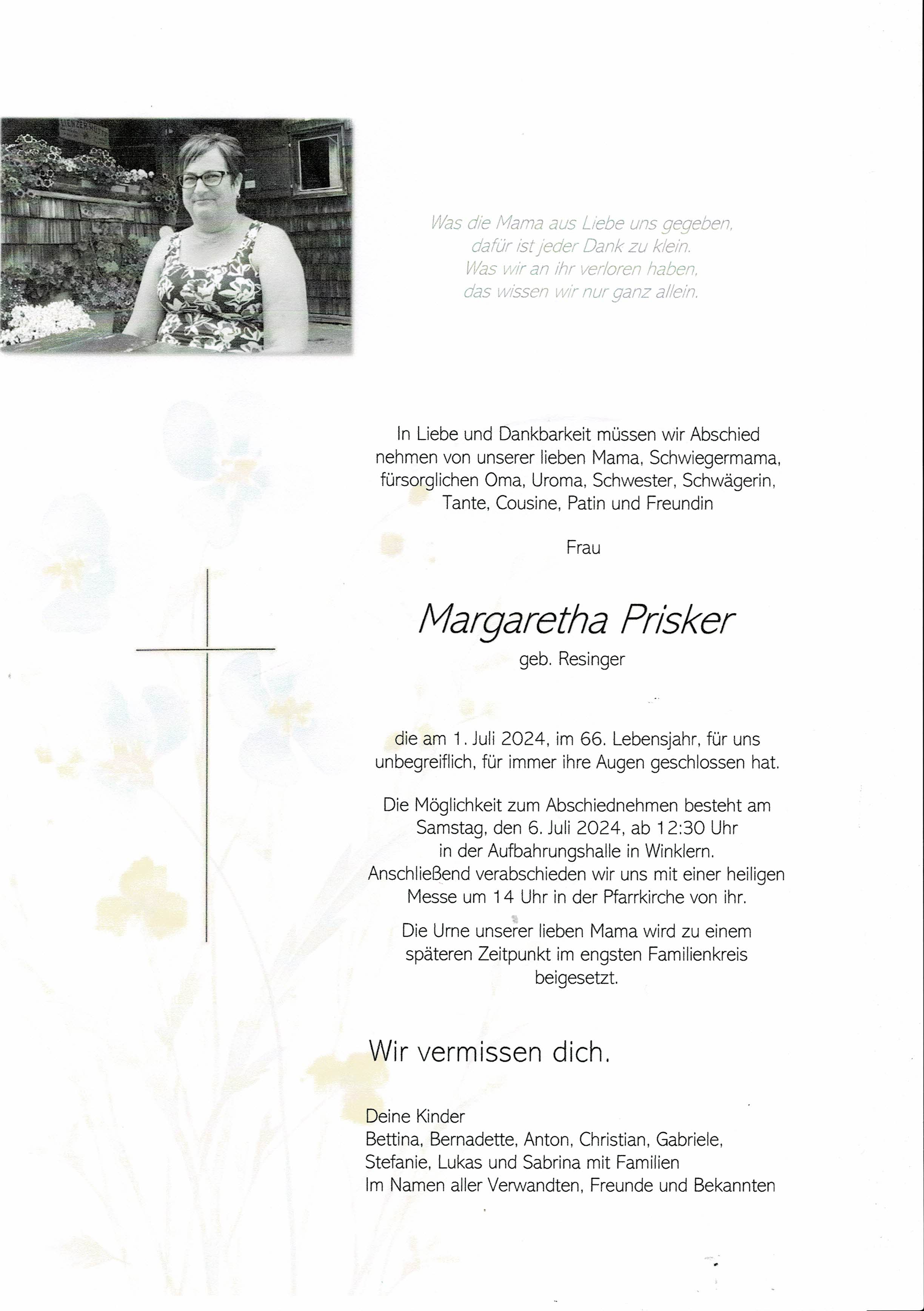 Traueranzeige von Magaretha Prisker