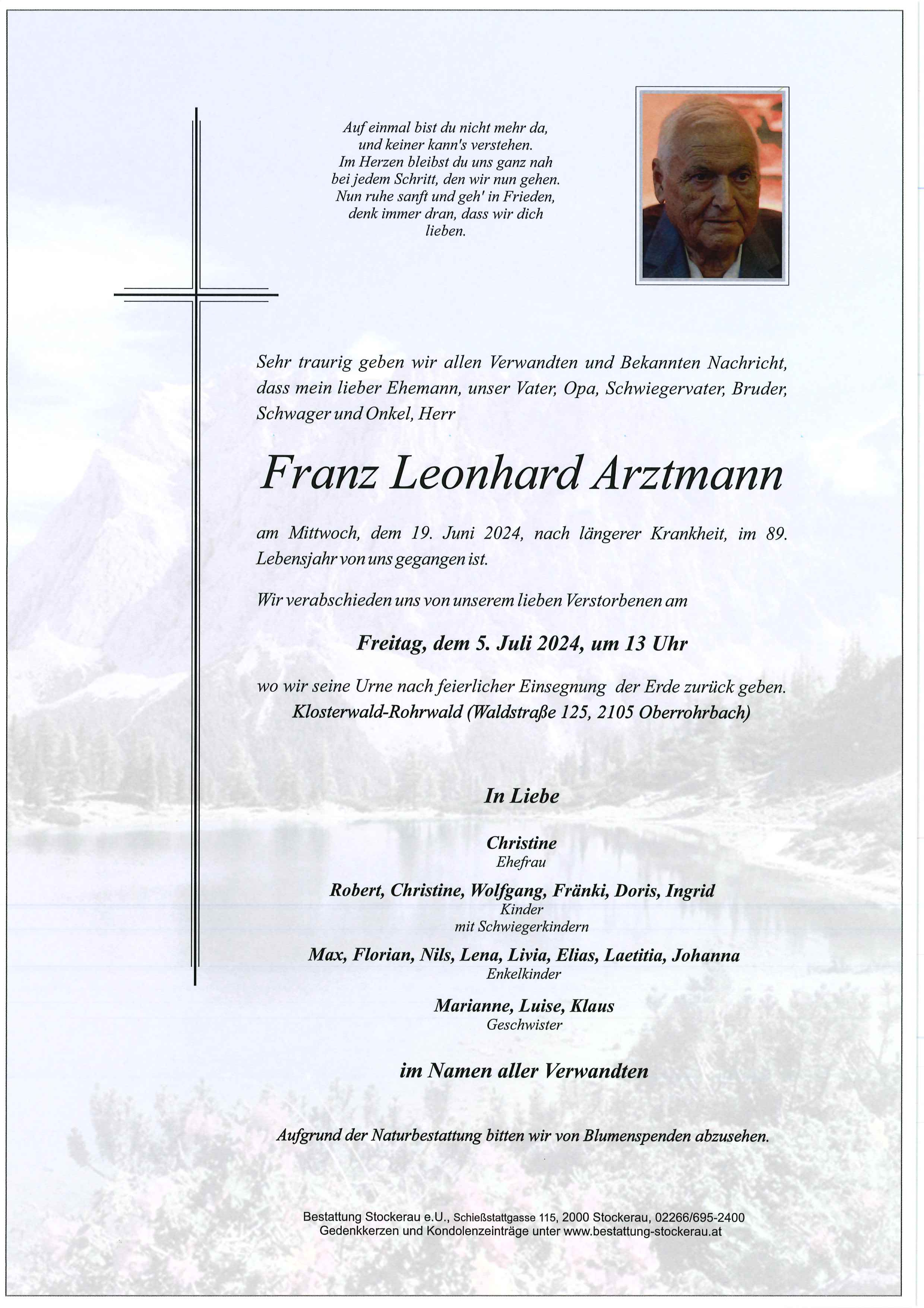 Traueranzeige von Franz Arztmann