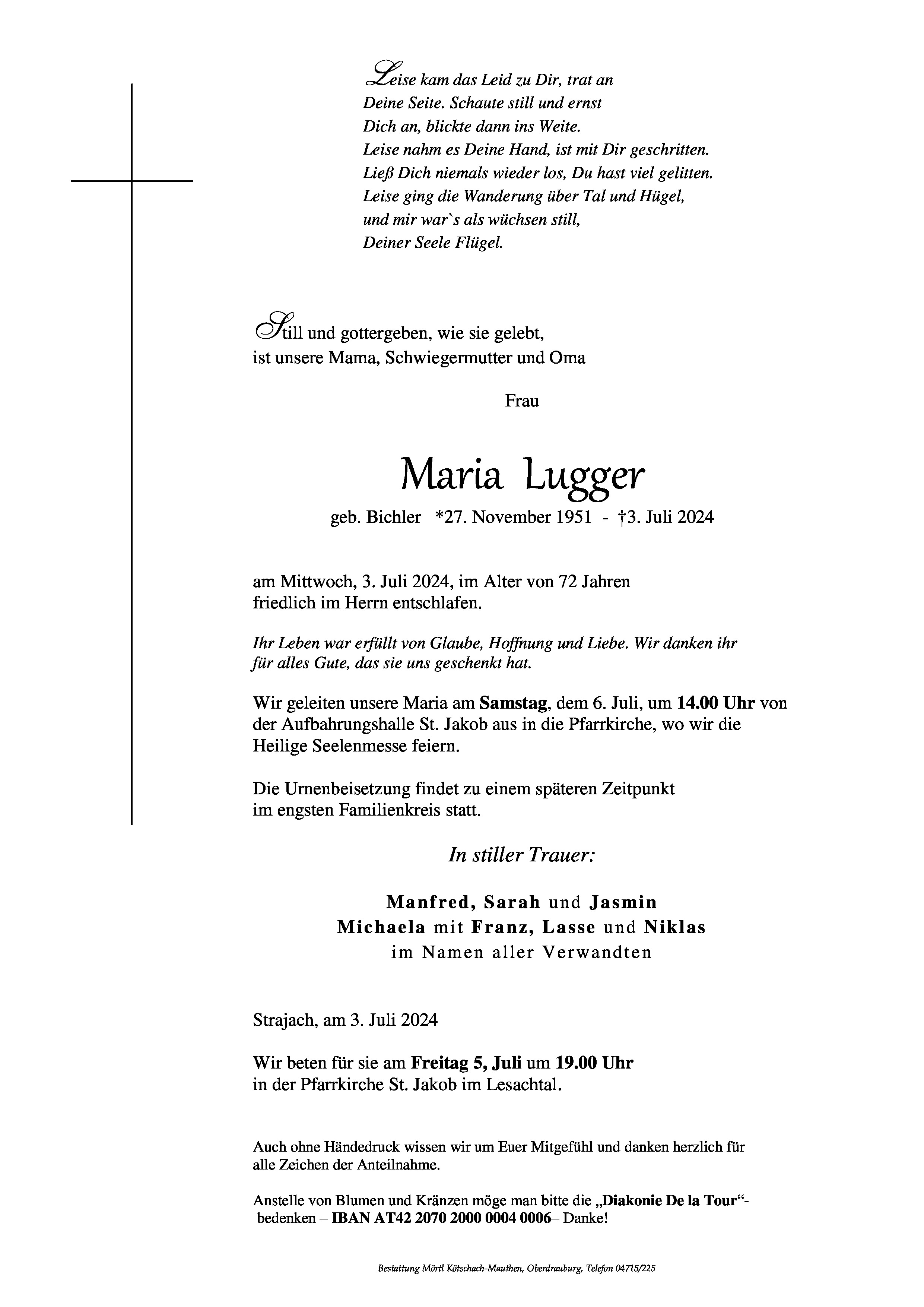 Traueranzeige von Maria Lugger