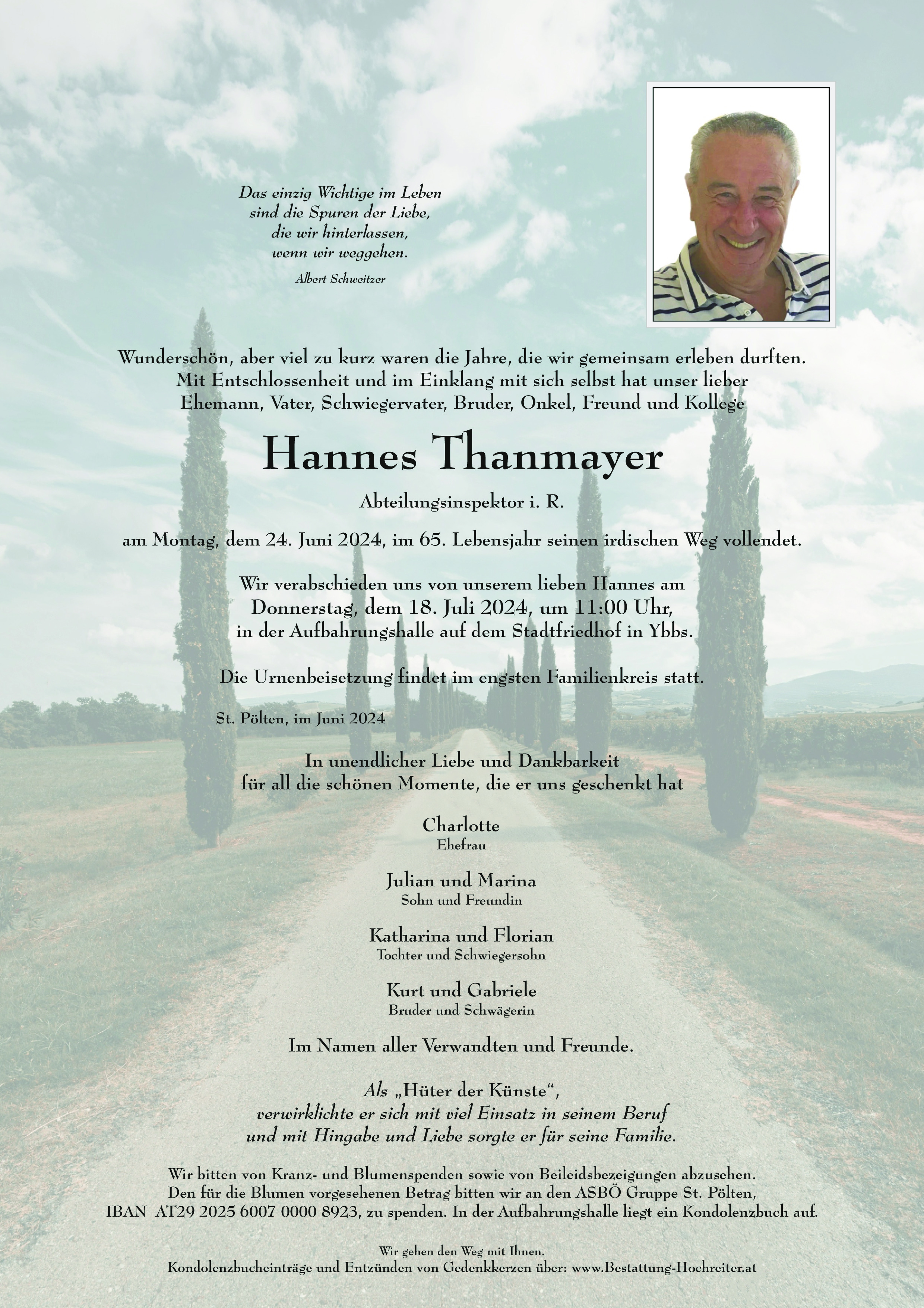Traueranzeige von Hannes Thanmayer