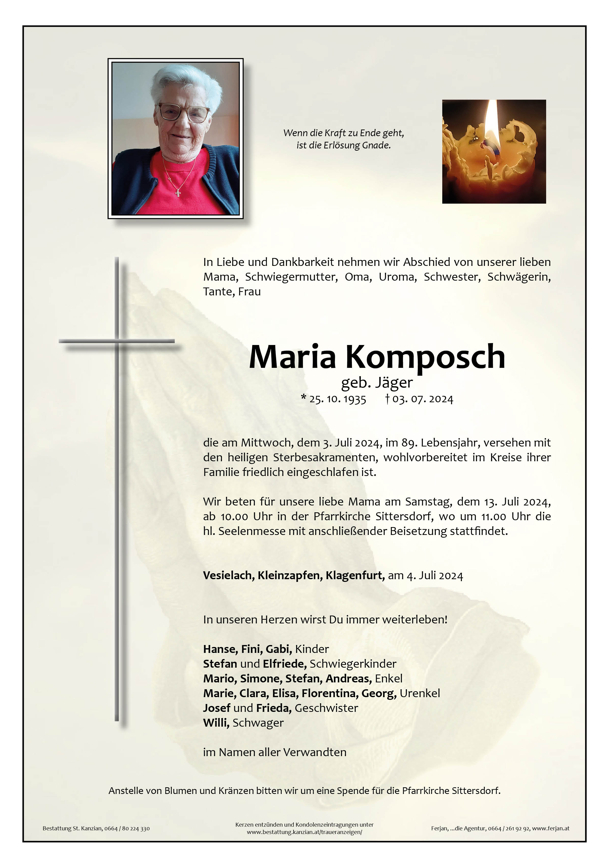 Traueranzeige von Maria Komposch