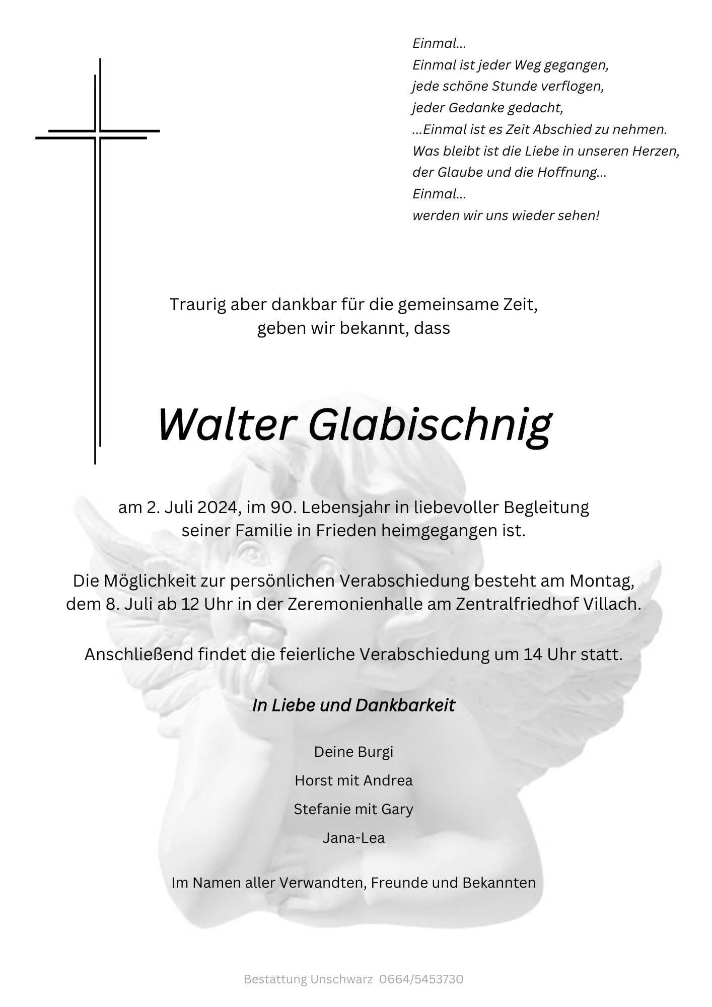 Traueranzeige von Herr Walter Glabischnig