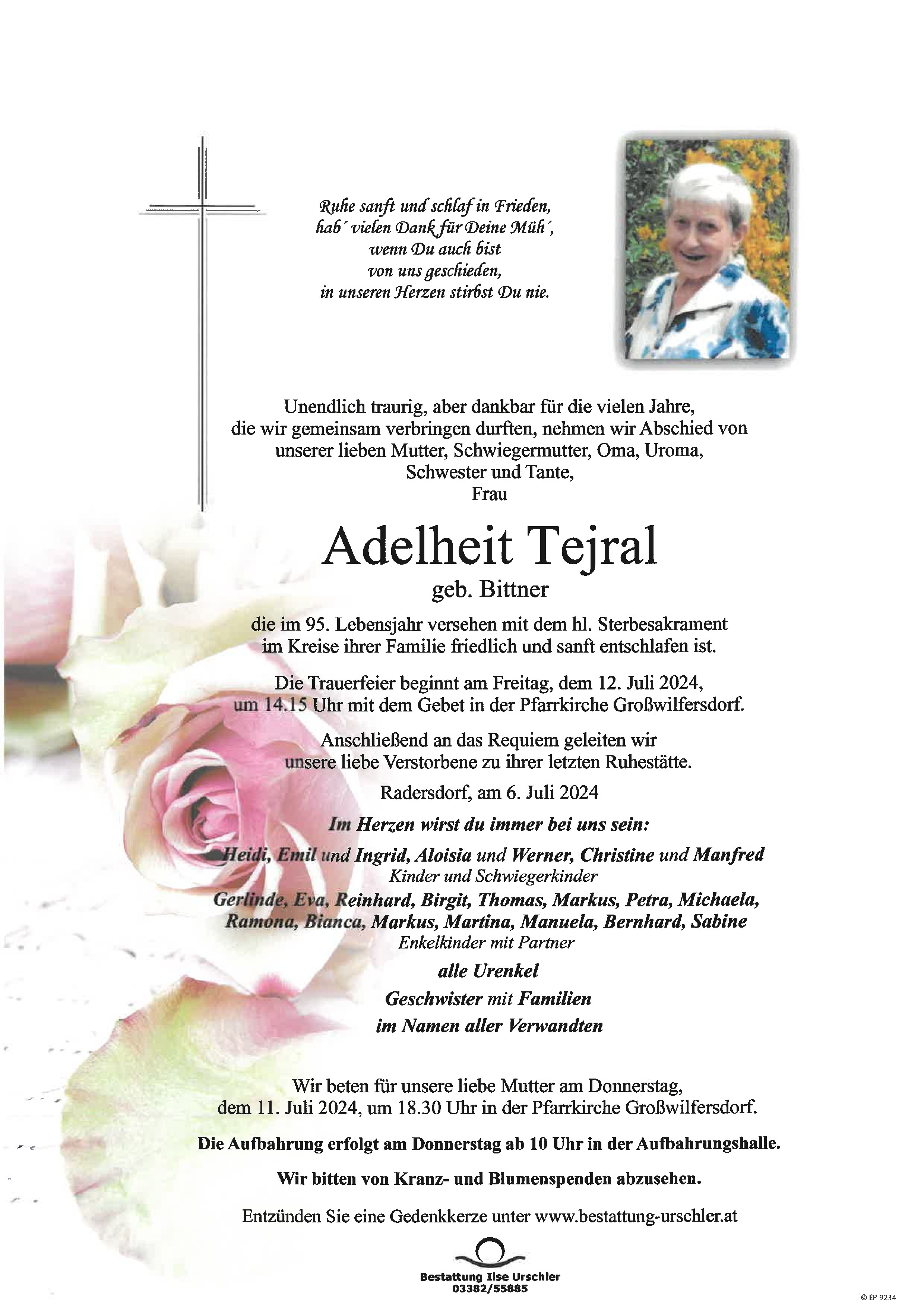 Traueranzeige von Adelheit Tejral