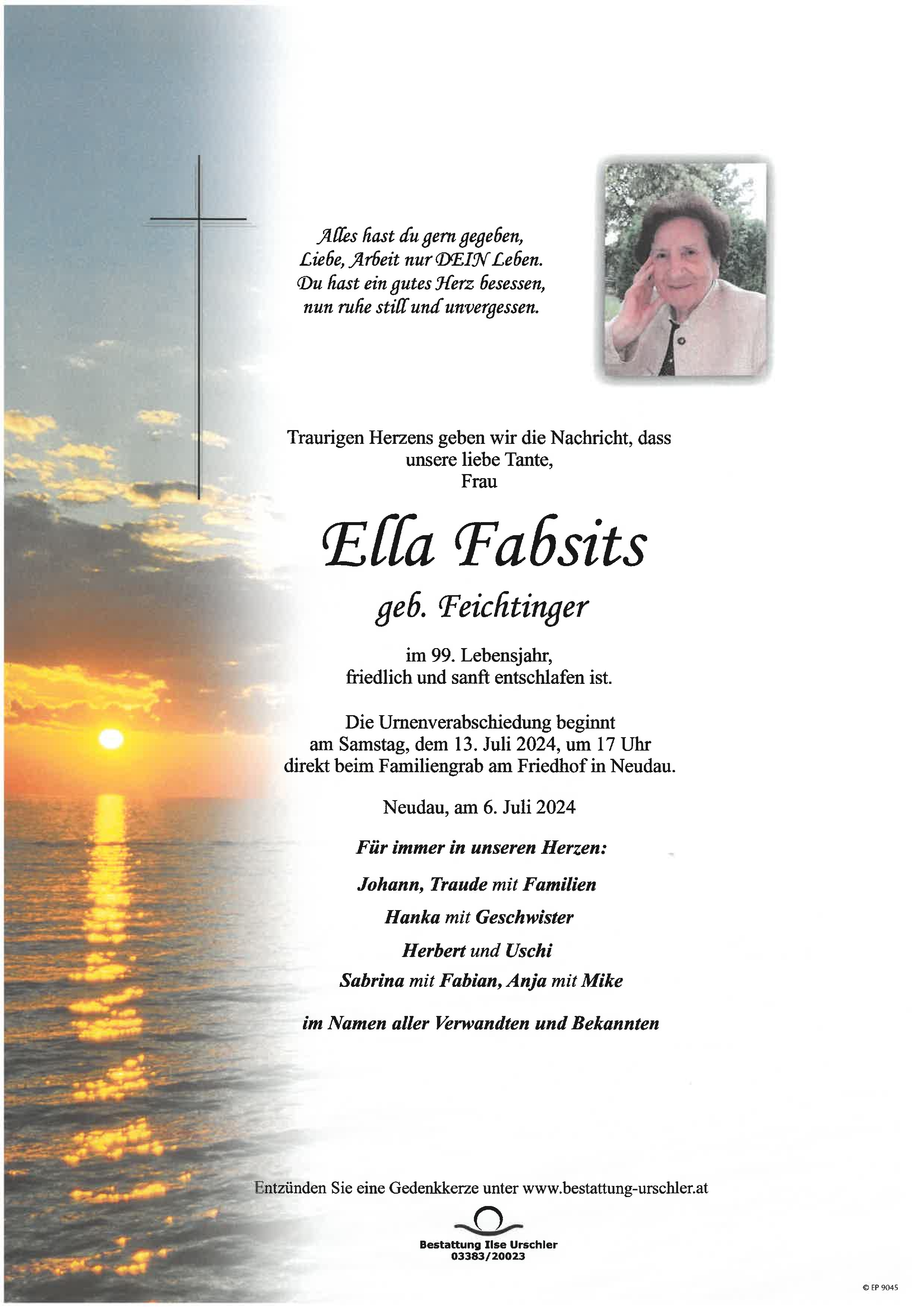 Traueranzeige von Ella Fabsits