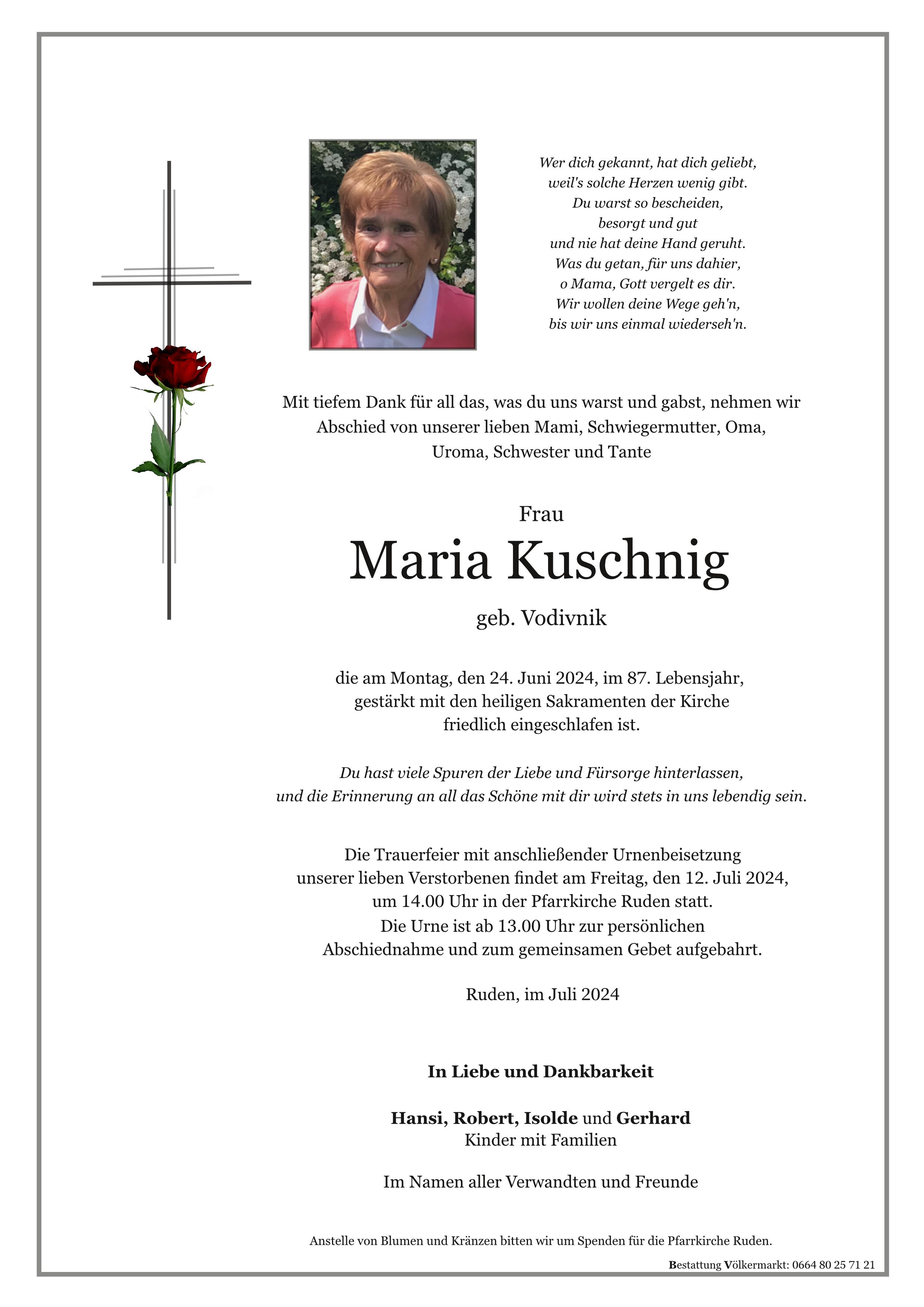 Traueranzeige von Maria Kuschnig