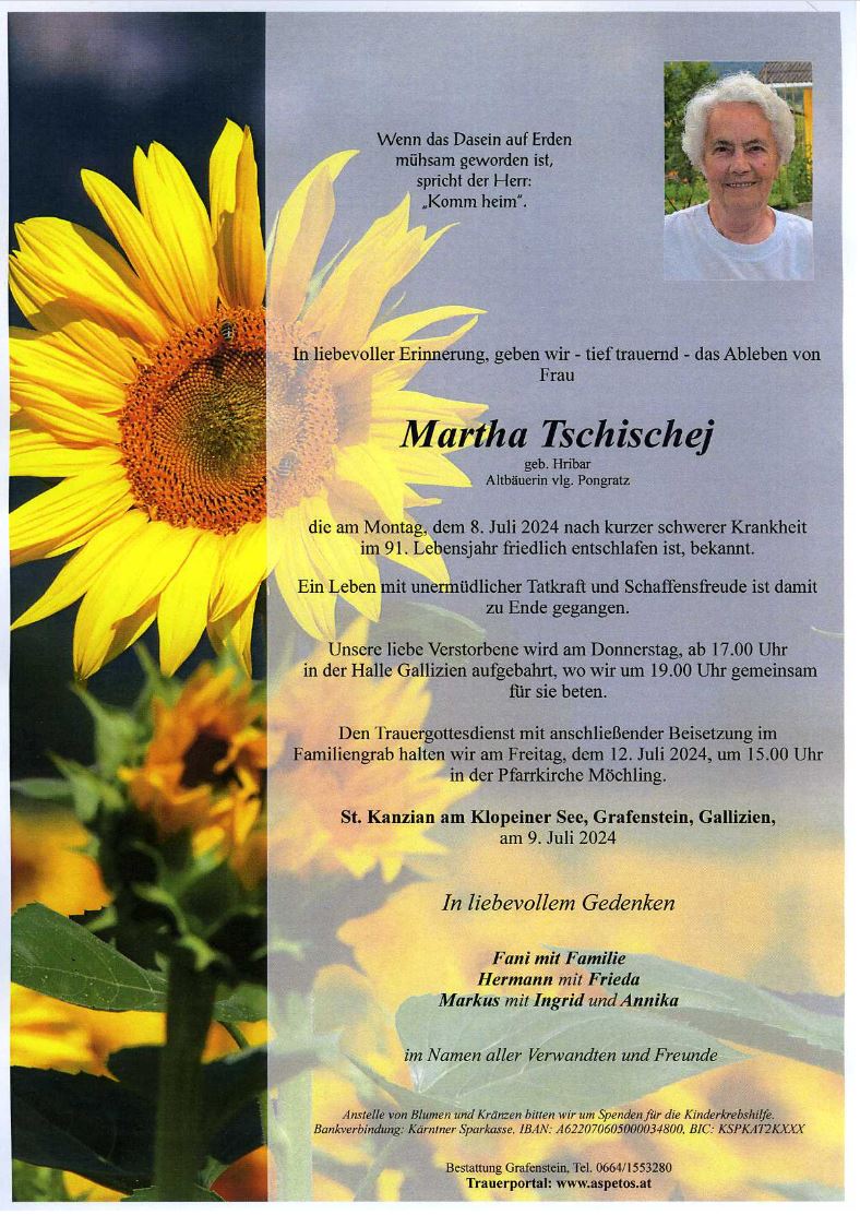 Traueranzeige von Martha Tschischej