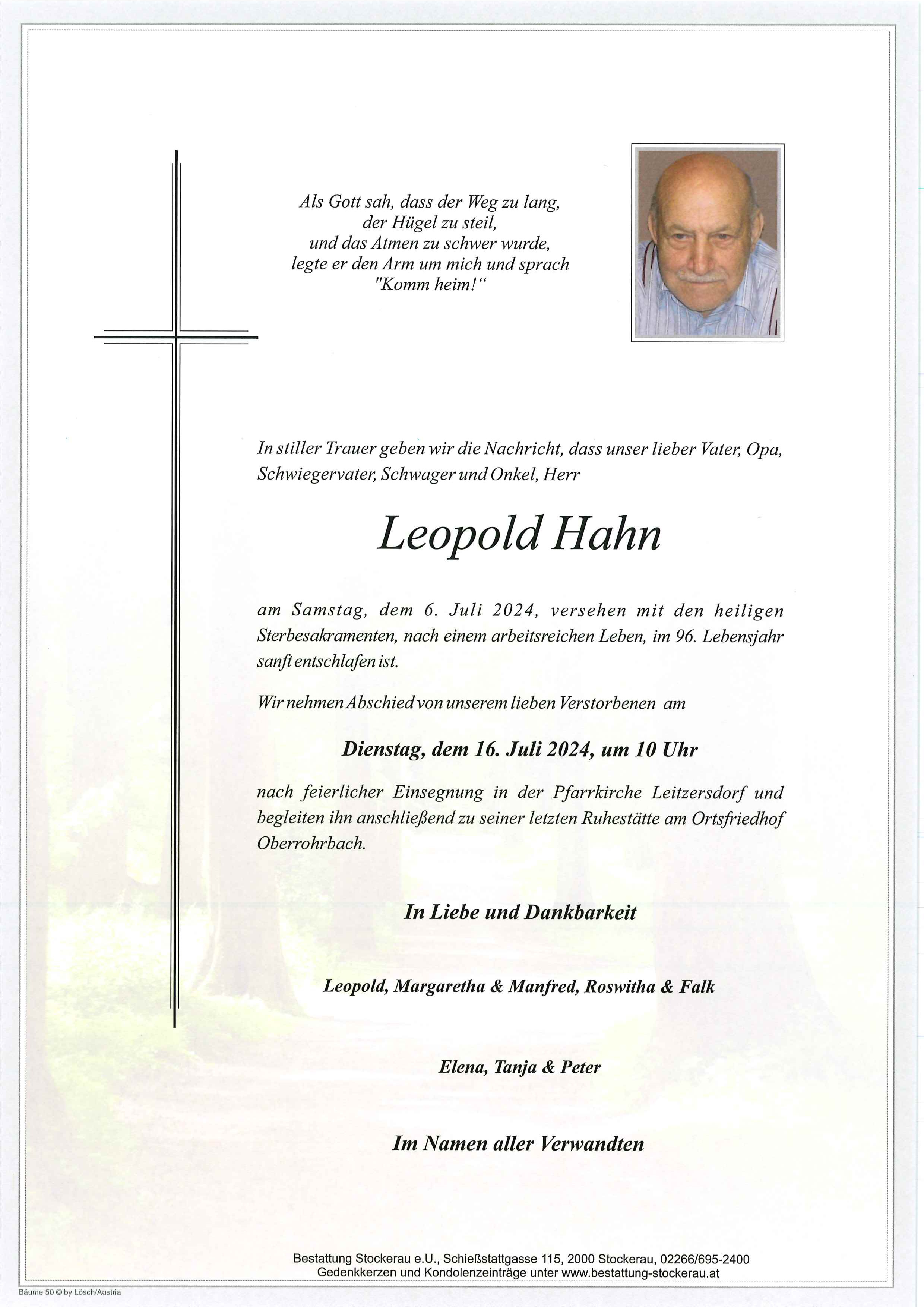 Traueranzeige von Leopold Hahn
