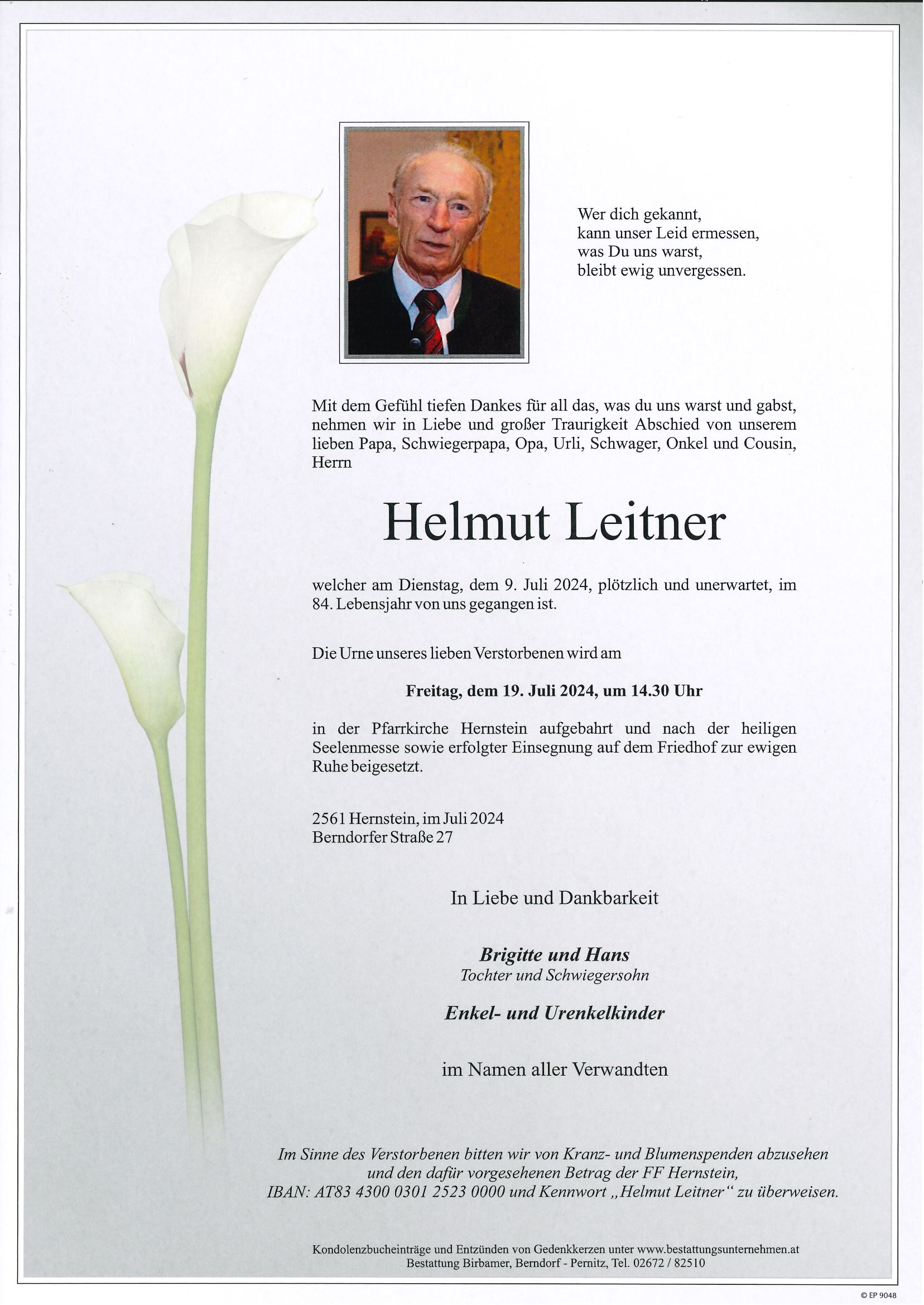 Traueranzeige von Helmut Leitner
