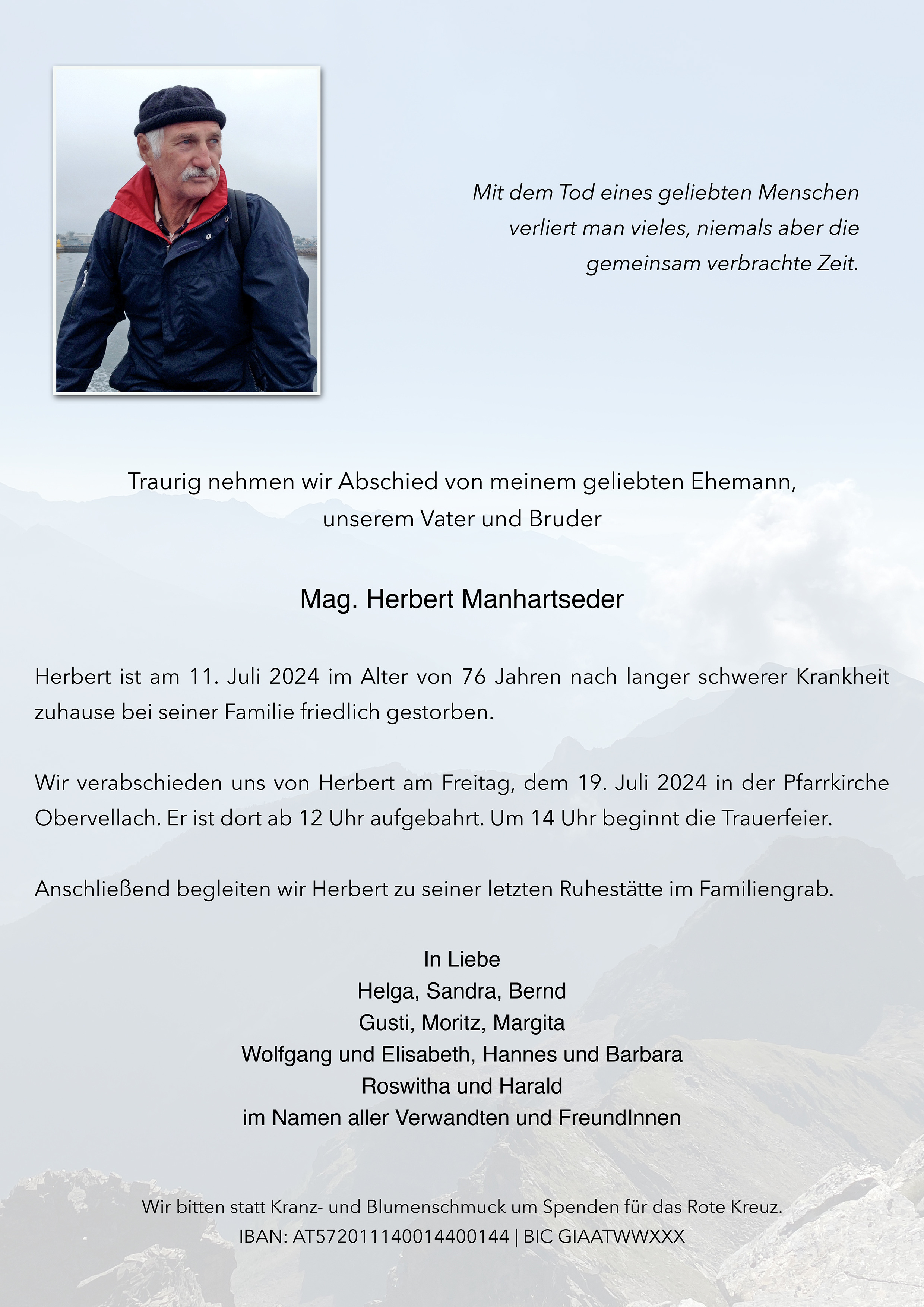 Traueranzeige von Herbert Manhartseder