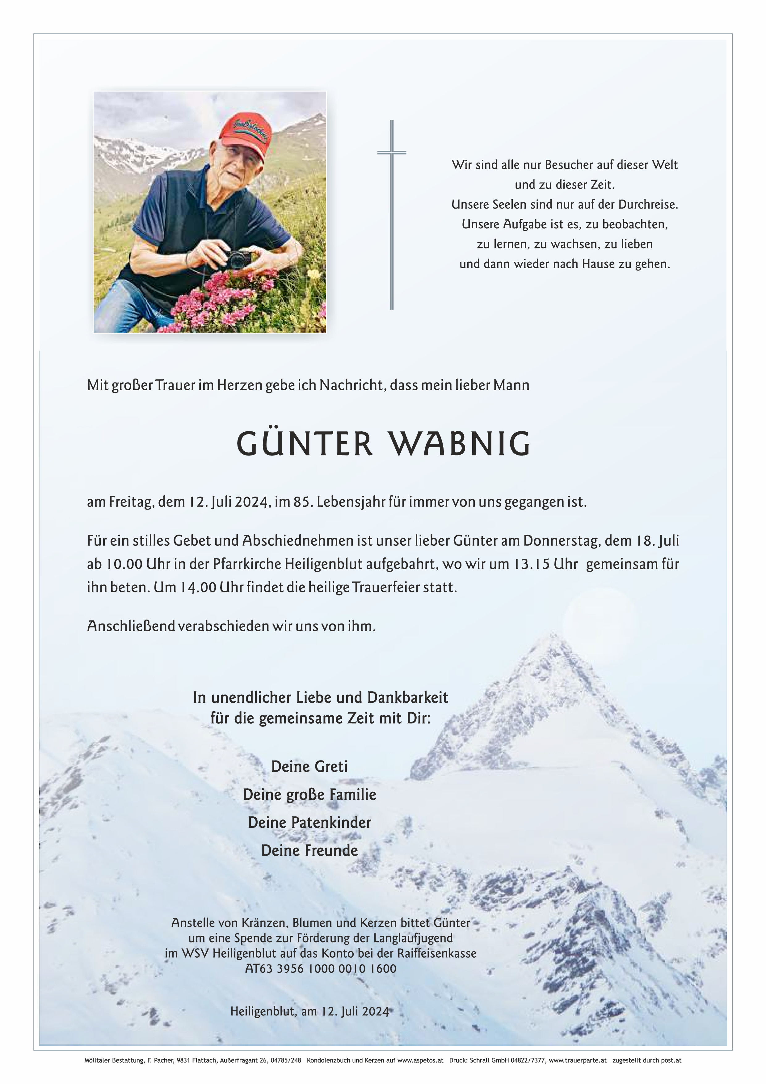 Traueranzeige von Günter Wabnig