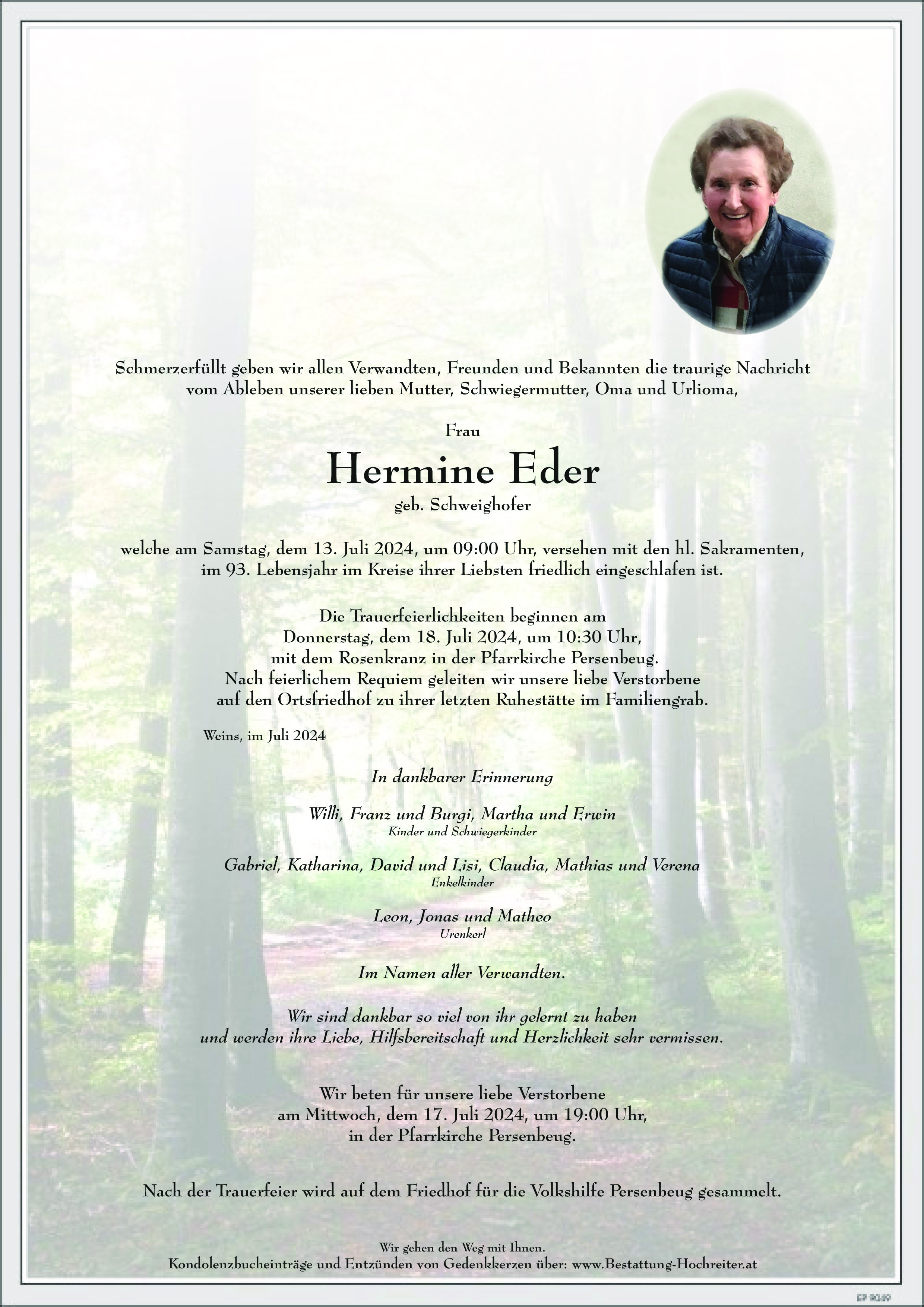 Traueranzeige von Hermine Eder