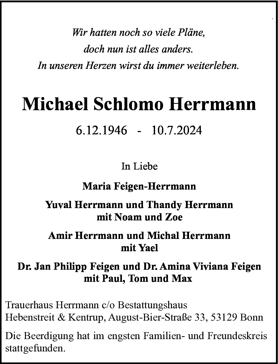 Traueranzeige von Michael Schlomo Herrmann