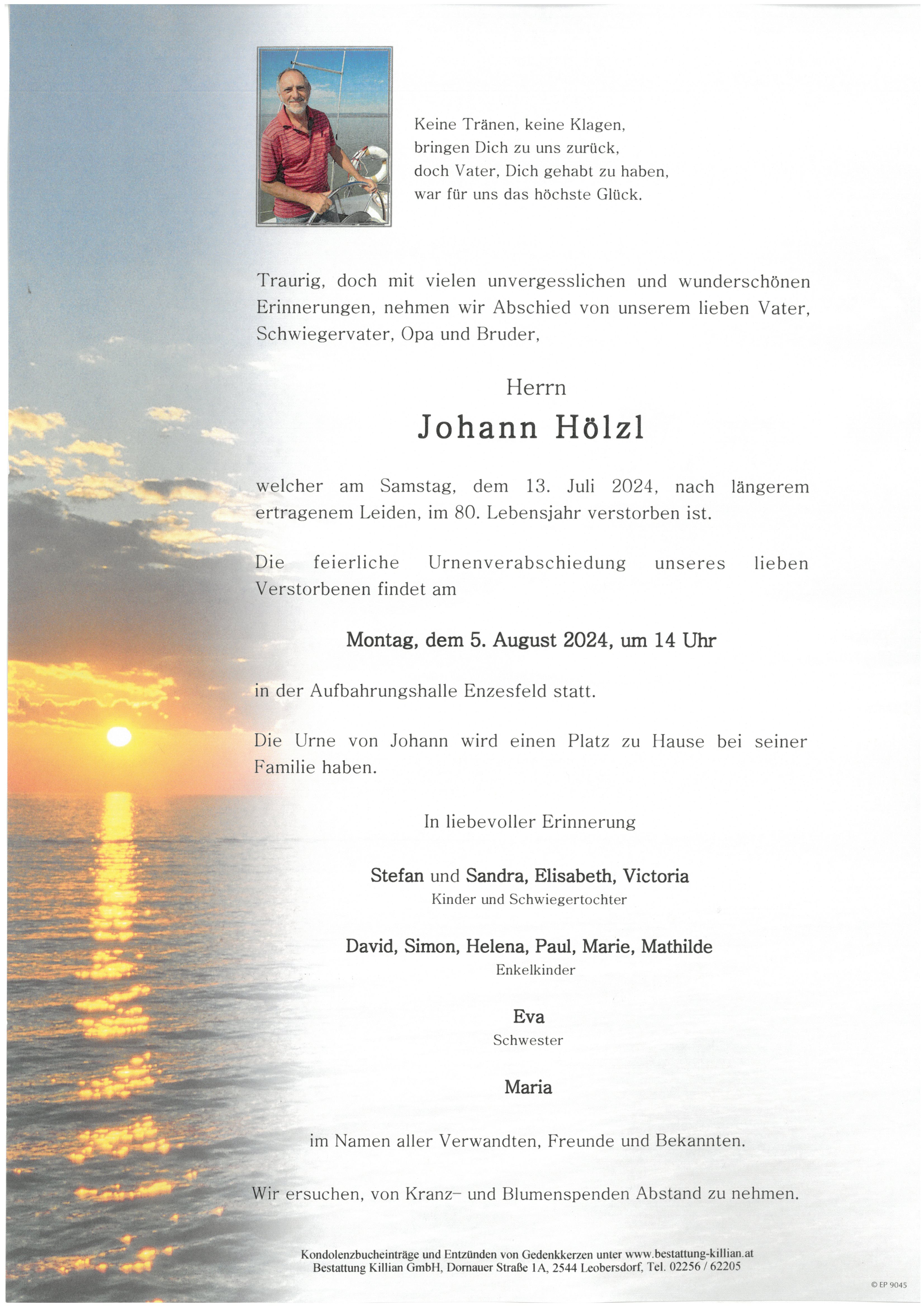 Traueranzeige von Johann Hölzl