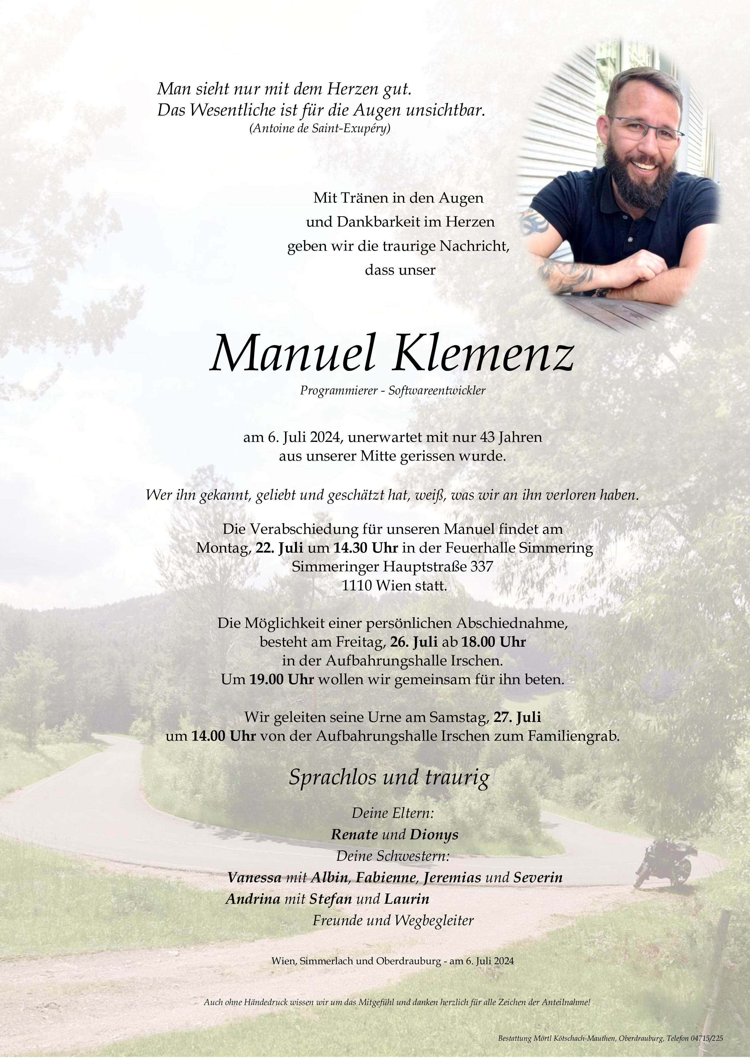 Traueranzeige von Manuel Klemenz