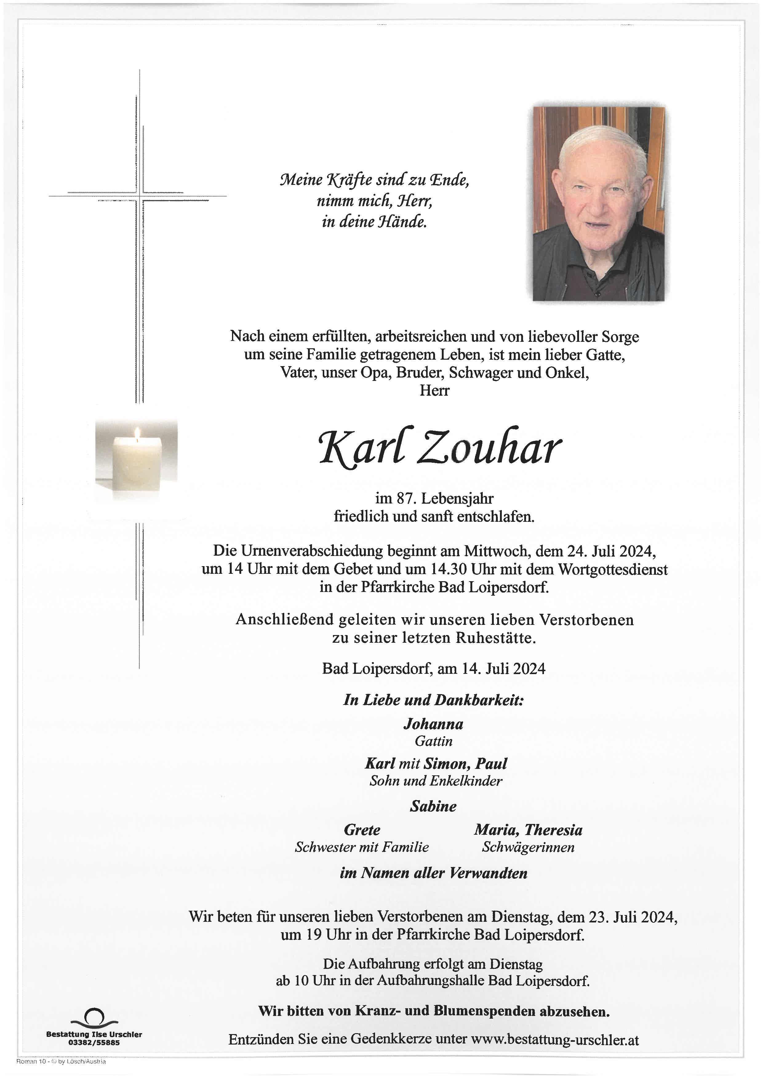 Traueranzeige von Karl Zouhar