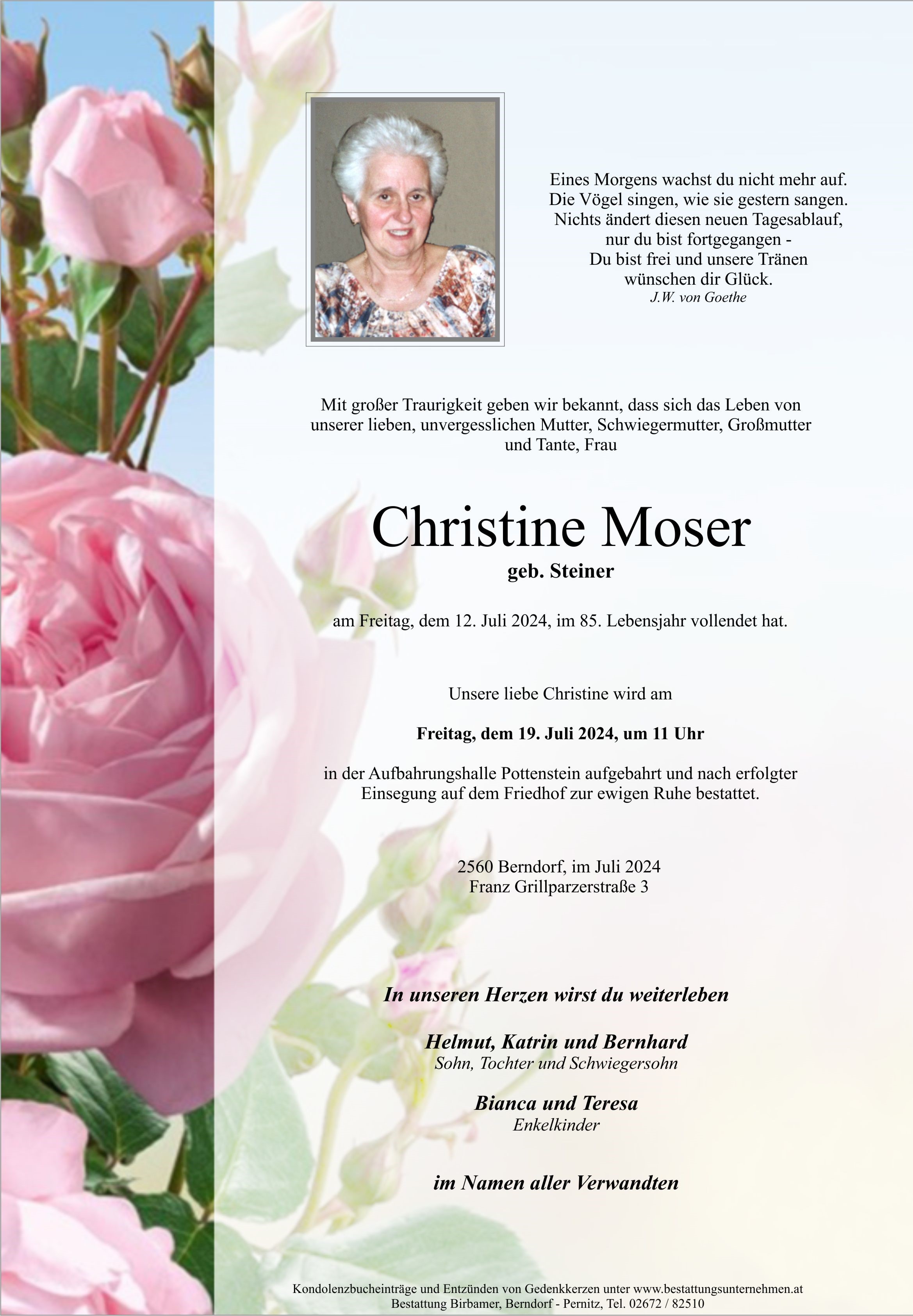 Traueranzeige von Christine Moser