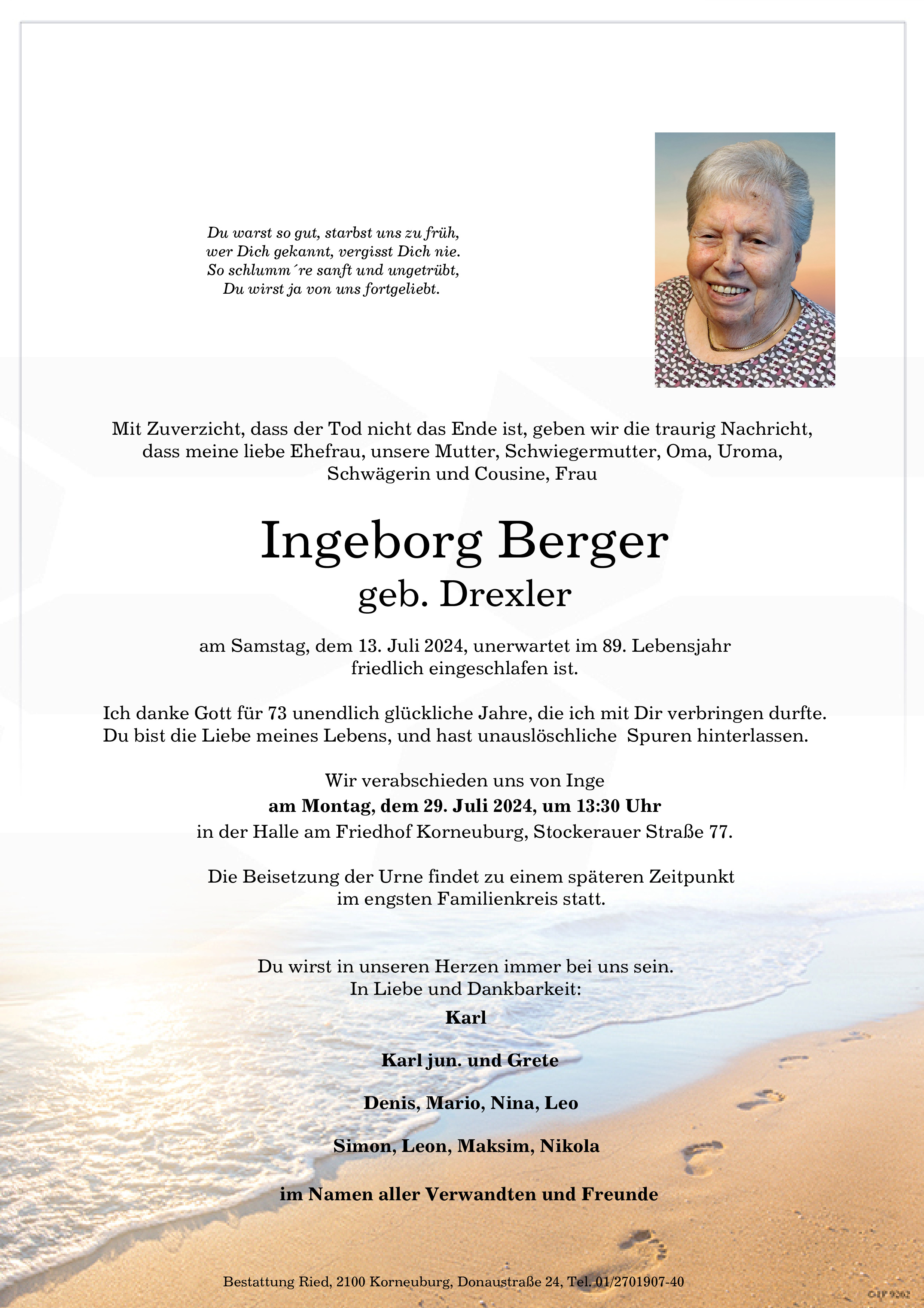 Traueranzeige von Ingeborg Berger