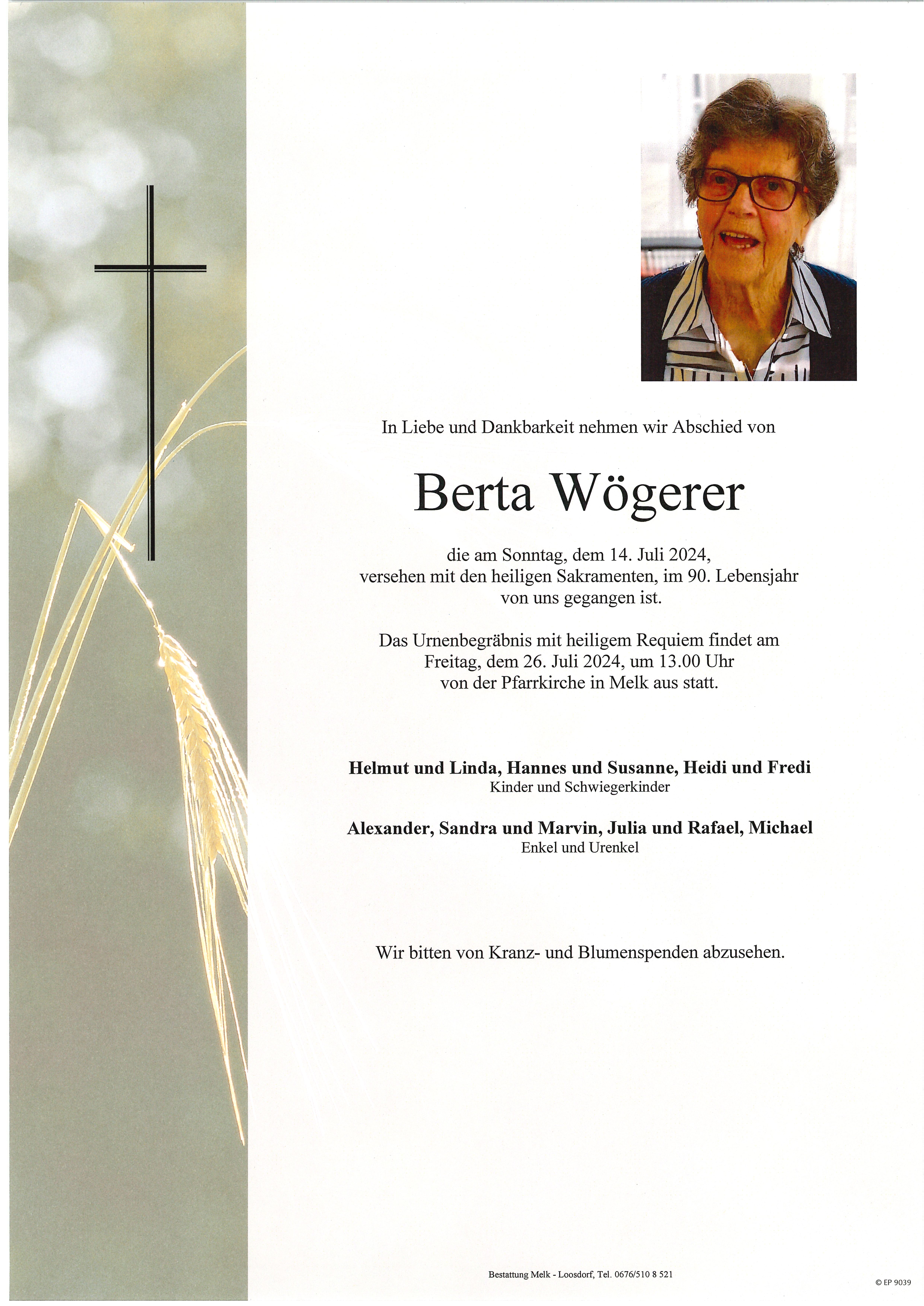 Traueranzeige von Berta Wögerer