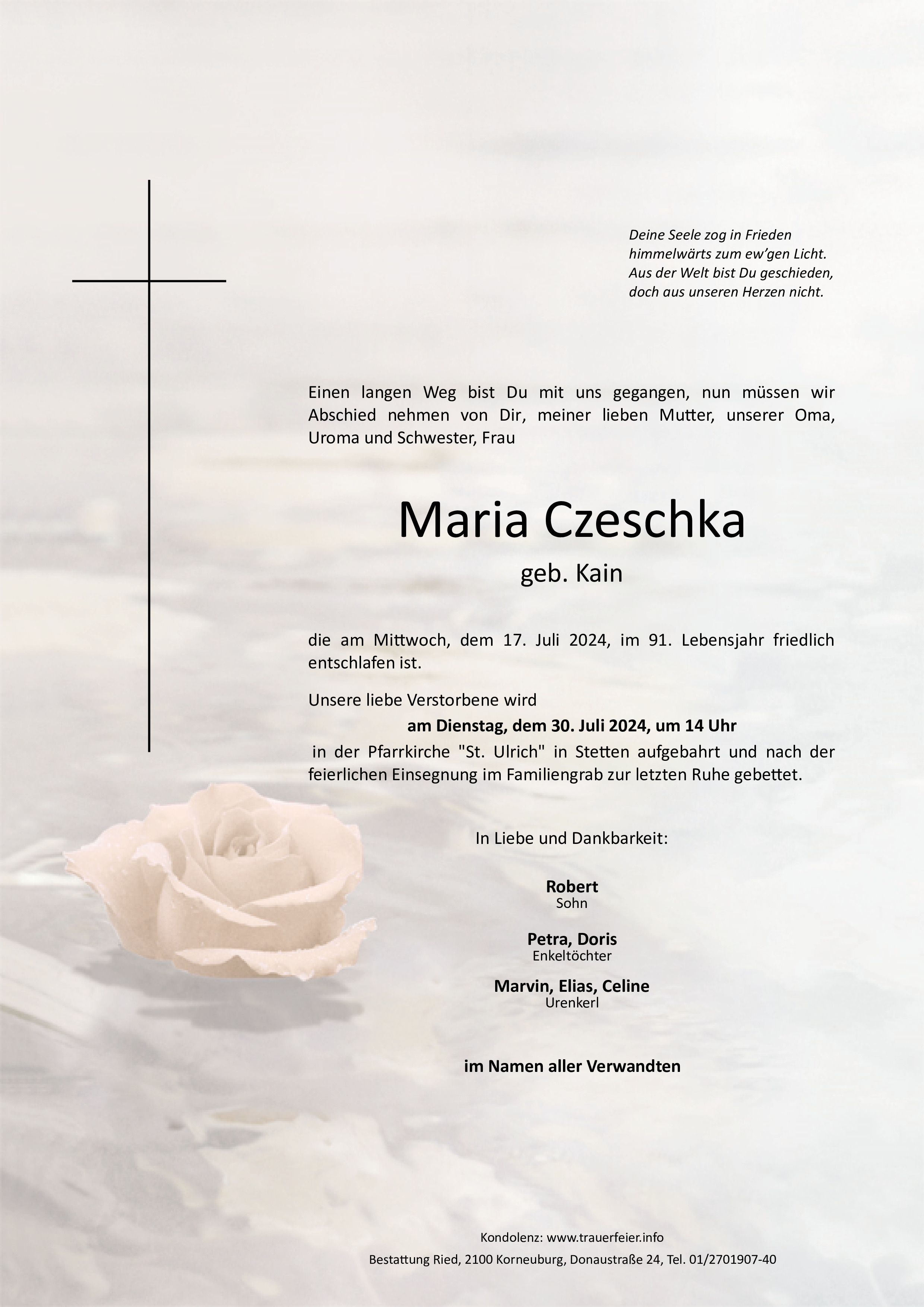 Traueranzeige von Maria  Czeschka