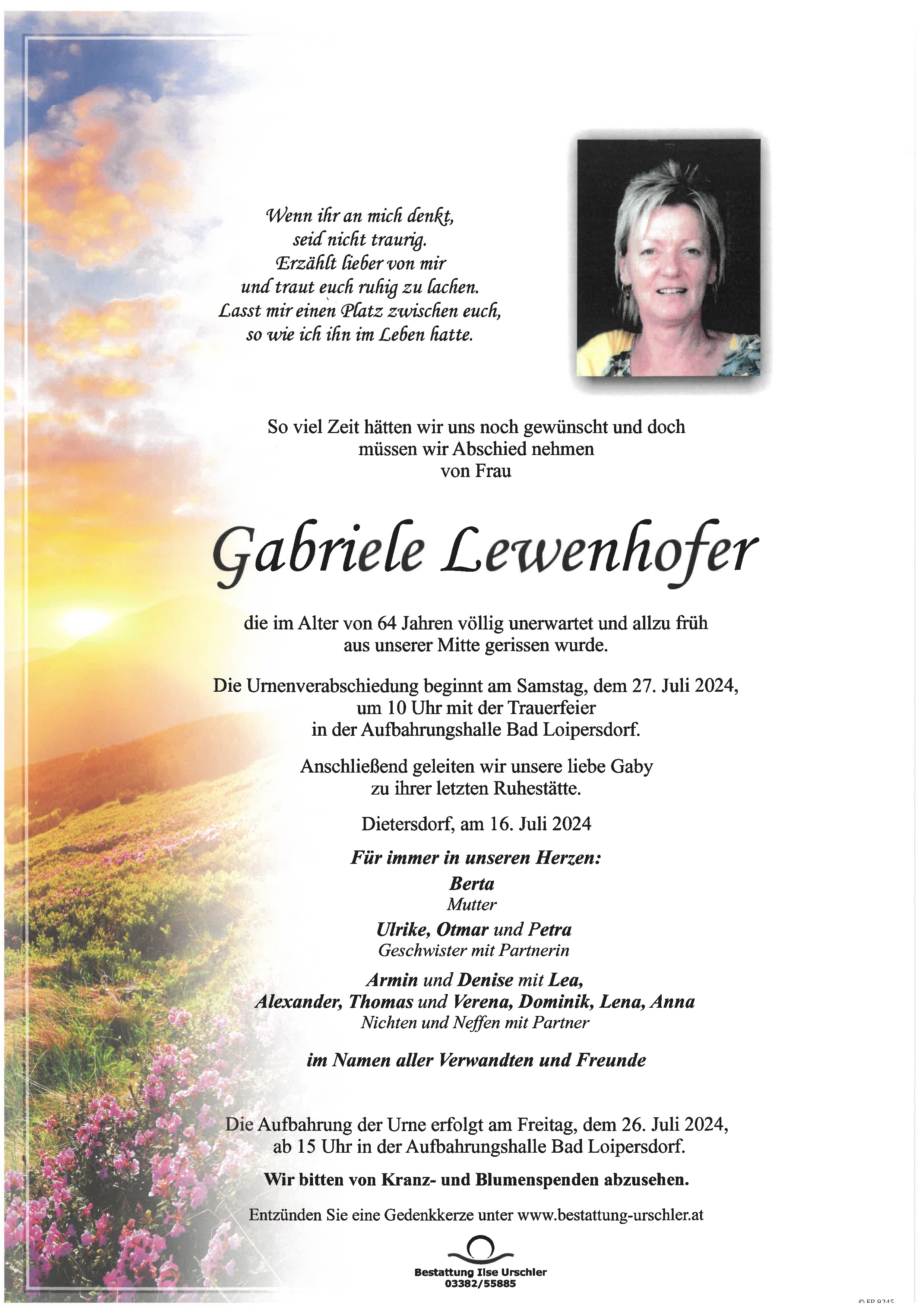 Traueranzeige von Gabriele Lewenhofer