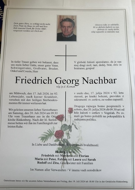Traueranzeige von Friedrich Georg Nachbar