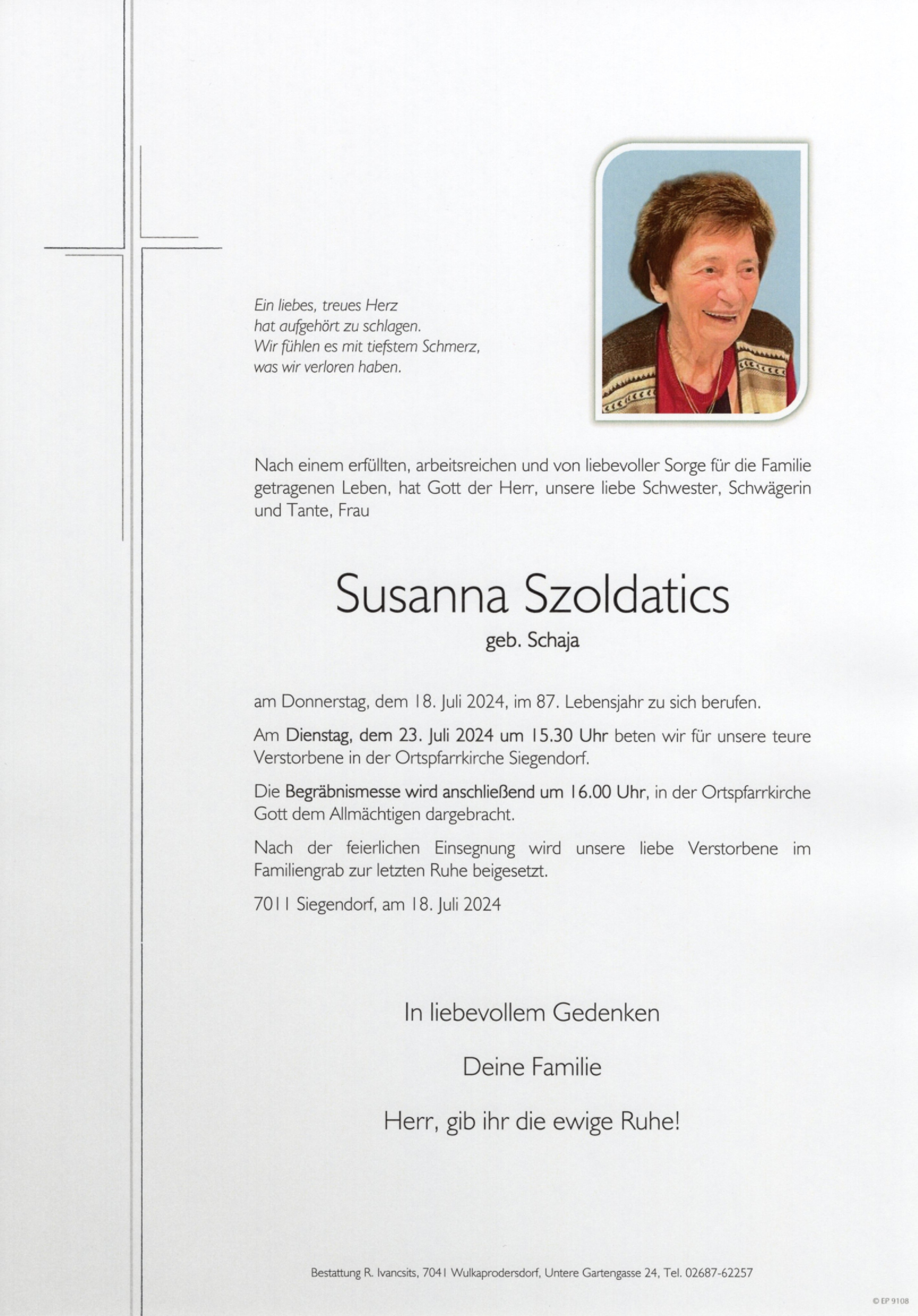 Traueranzeige von Susanna Szoldatics