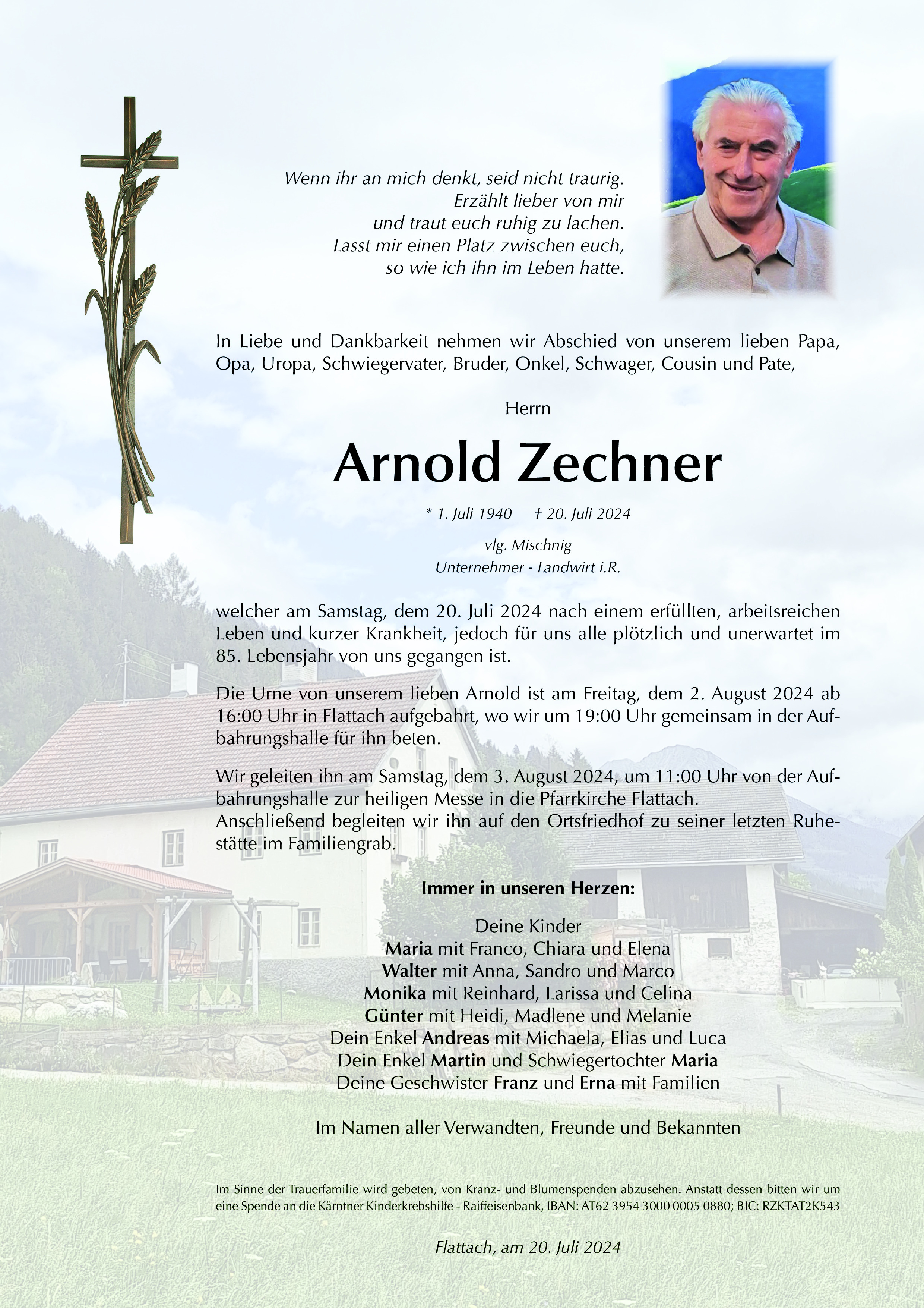 Traueranzeige von Arnold Zechner