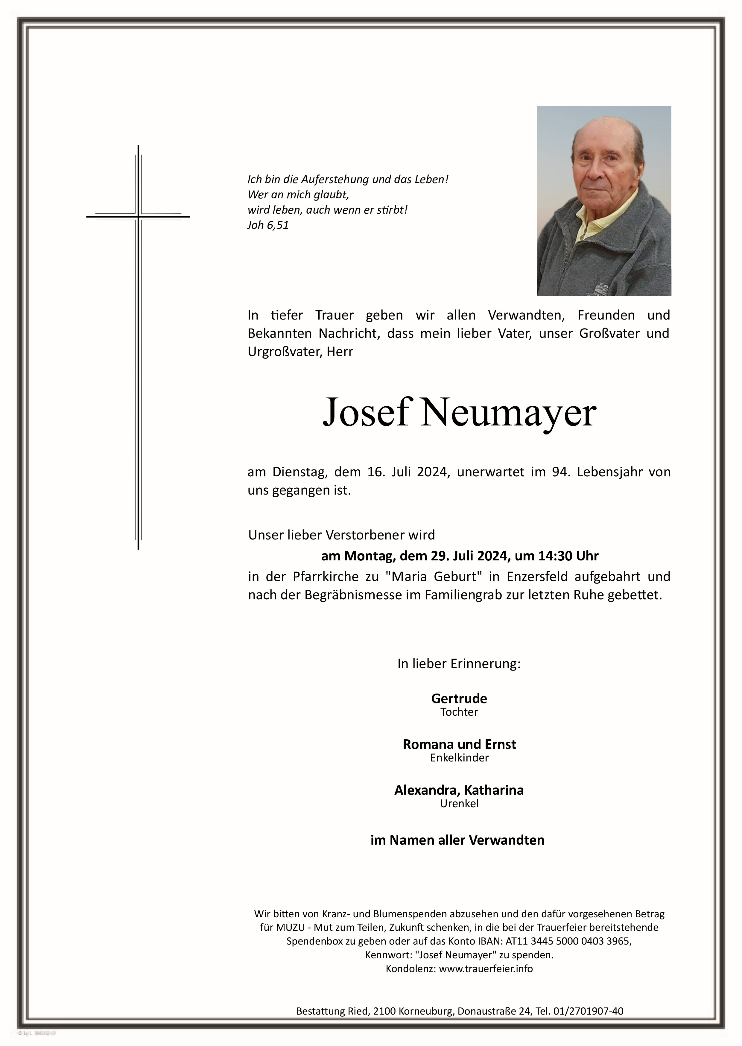Traueranzeige von Josef Neumayer