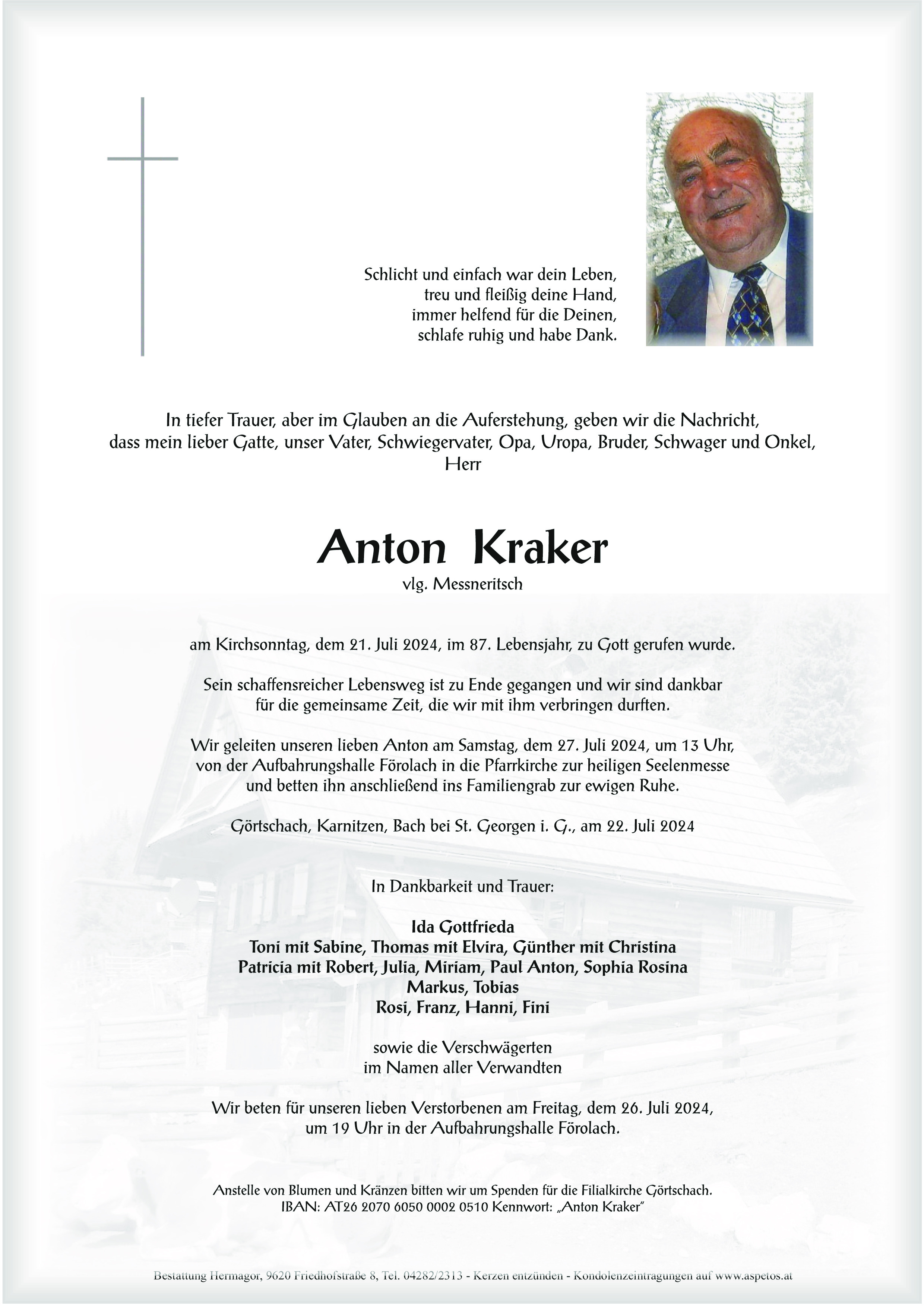 Traueranzeige von Anton Kraker