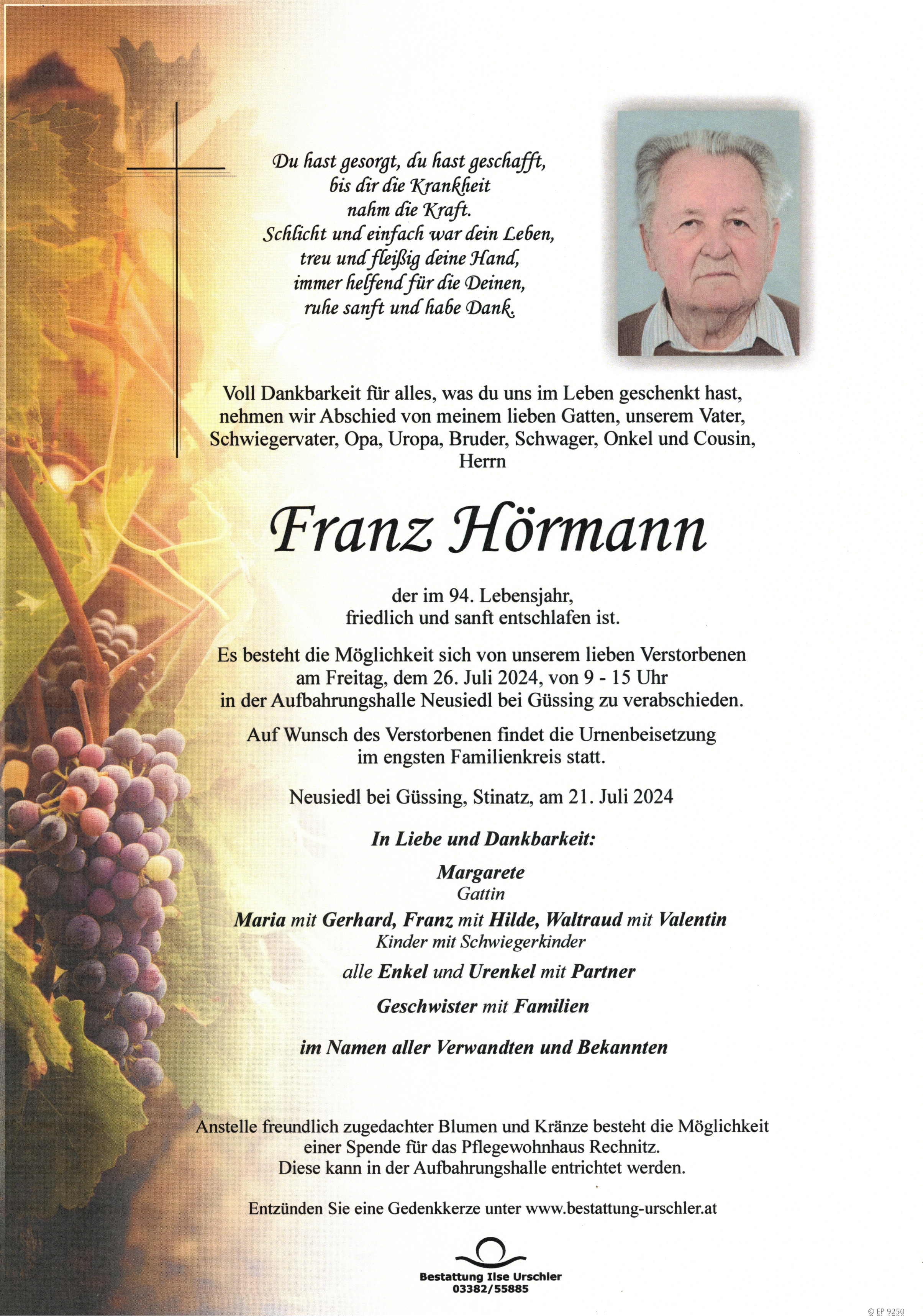 Traueranzeige von Franz Hörmann