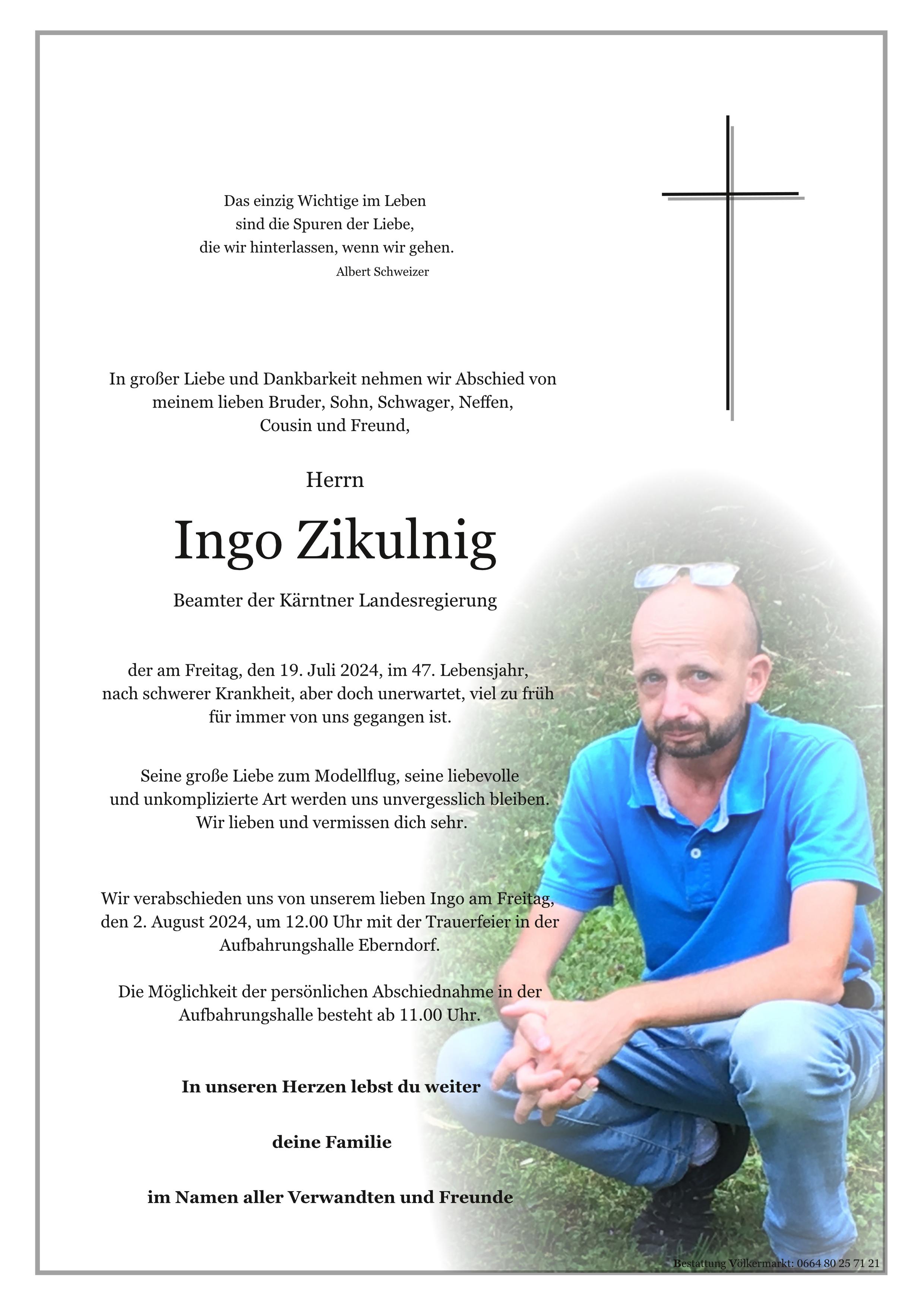 Traueranzeige von Ingo Zikulnig