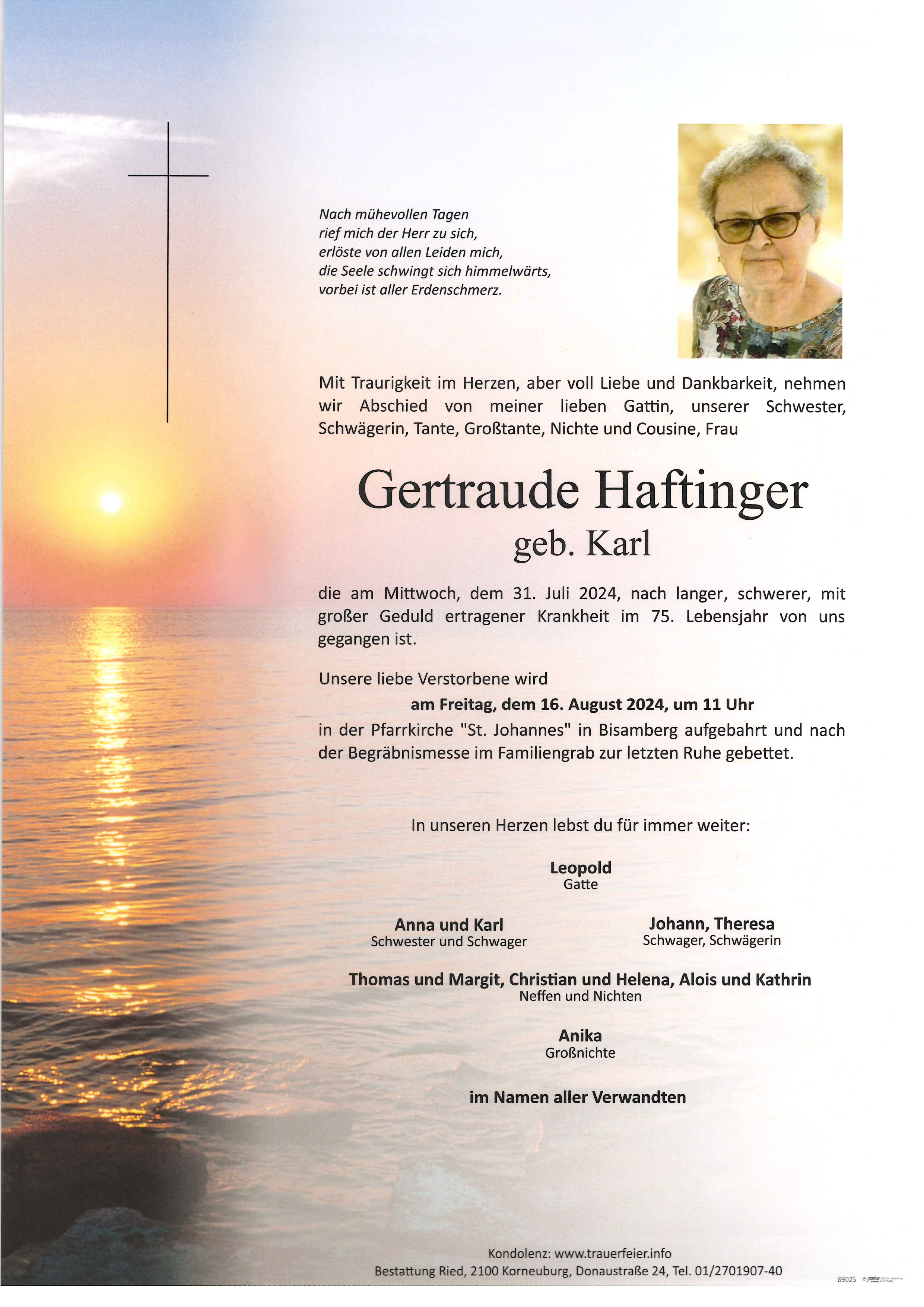 Traueranzeige von Gertraude  Haftinger