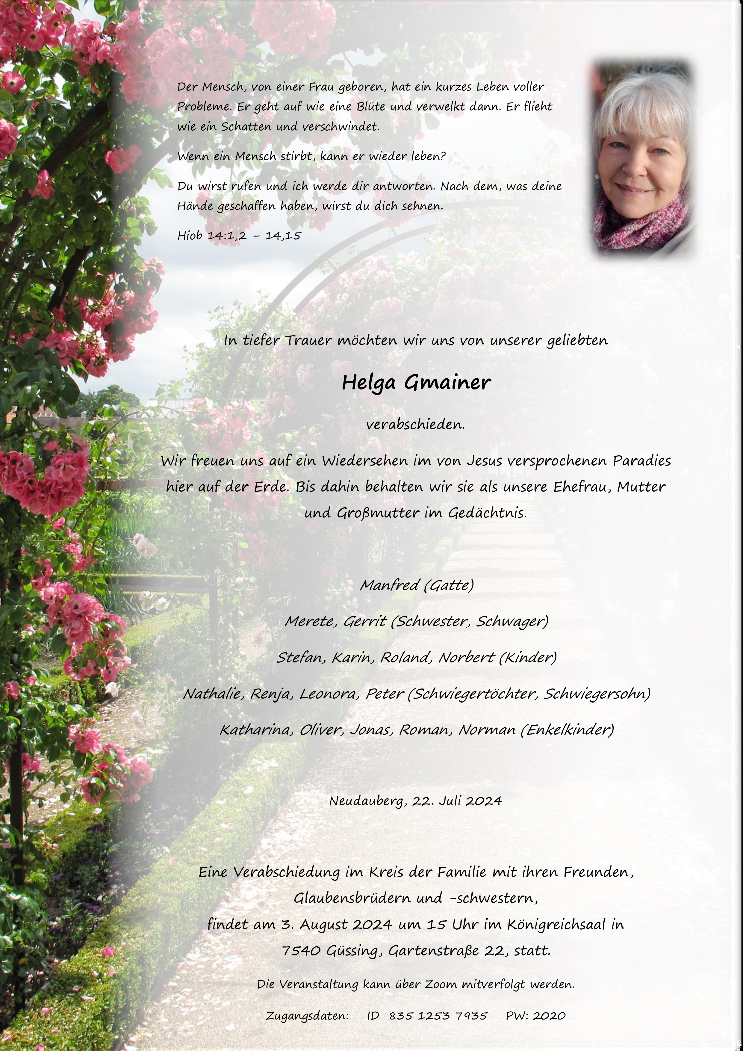 Traueranzeige von Helga Gmainer