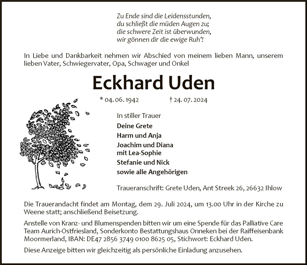 Traueranzeige von Eckhard Uden