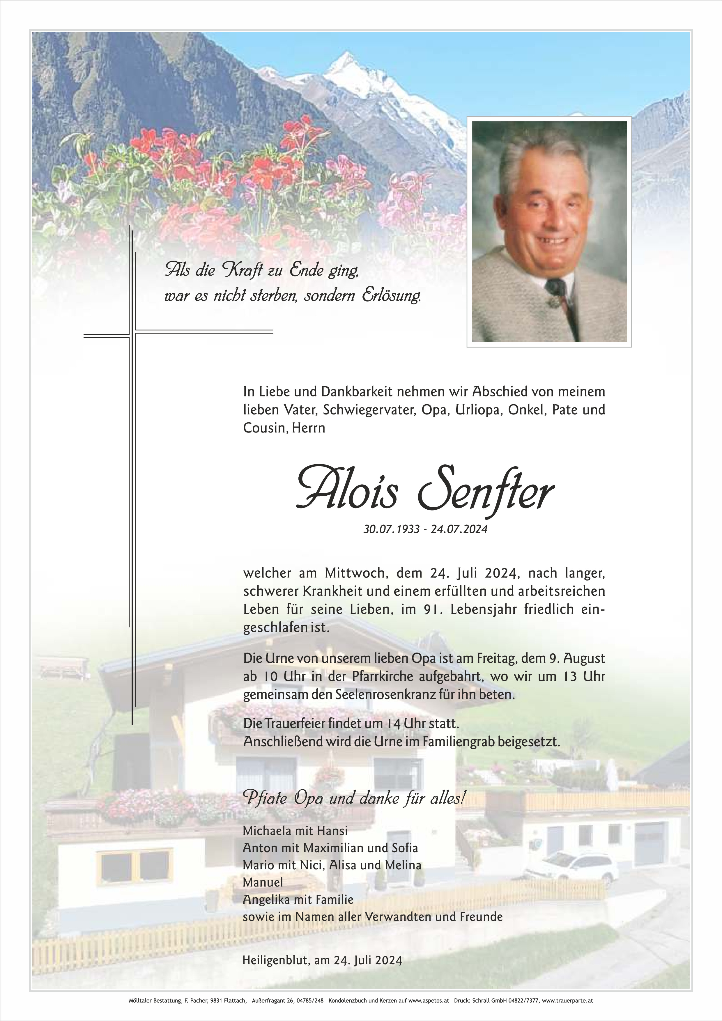 Traueranzeige von Alois Senfter