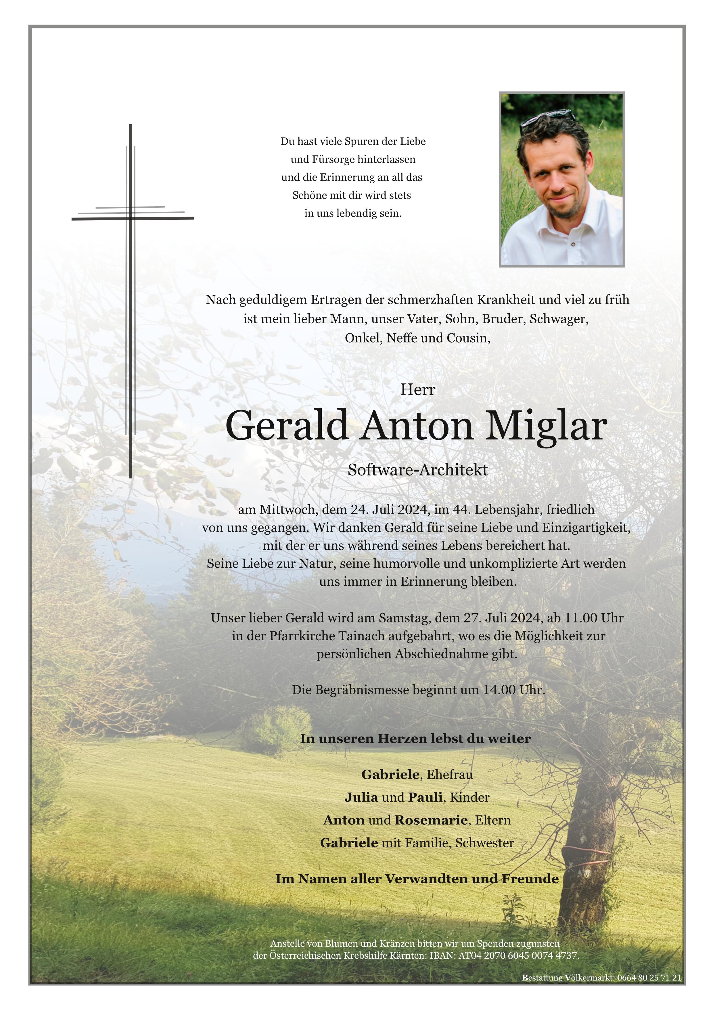Traueranzeige von Gerald Anton Miglar