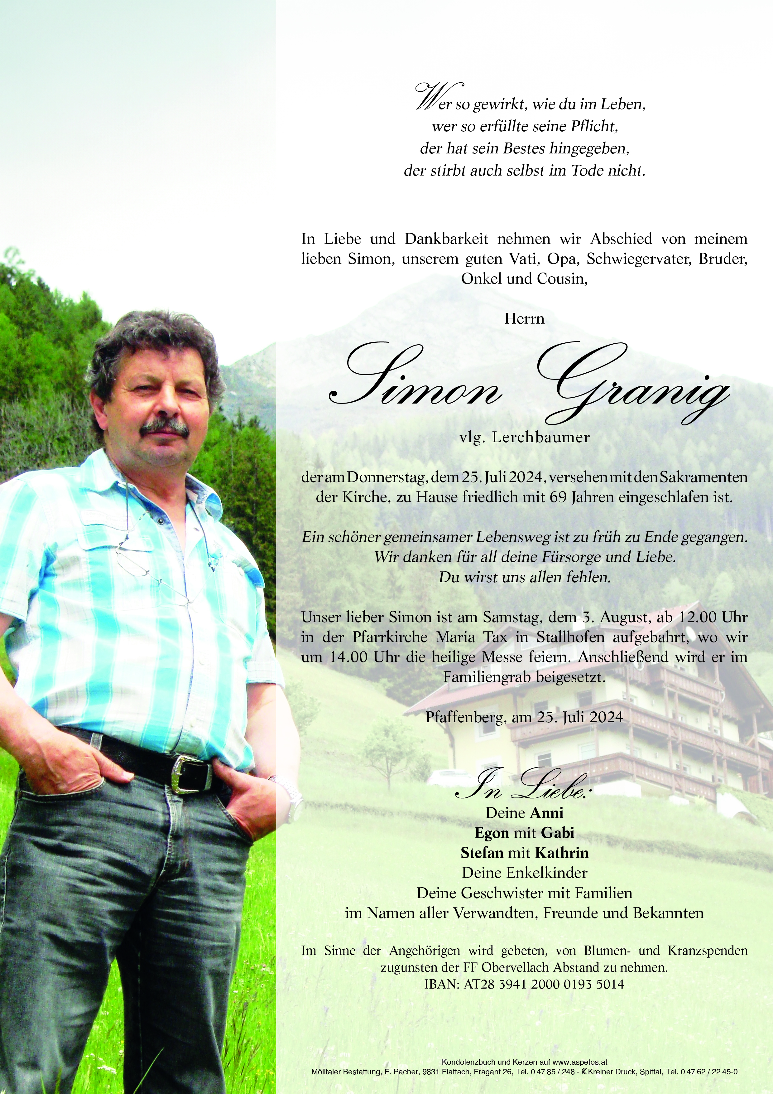 Traueranzeige von Simon Granig
