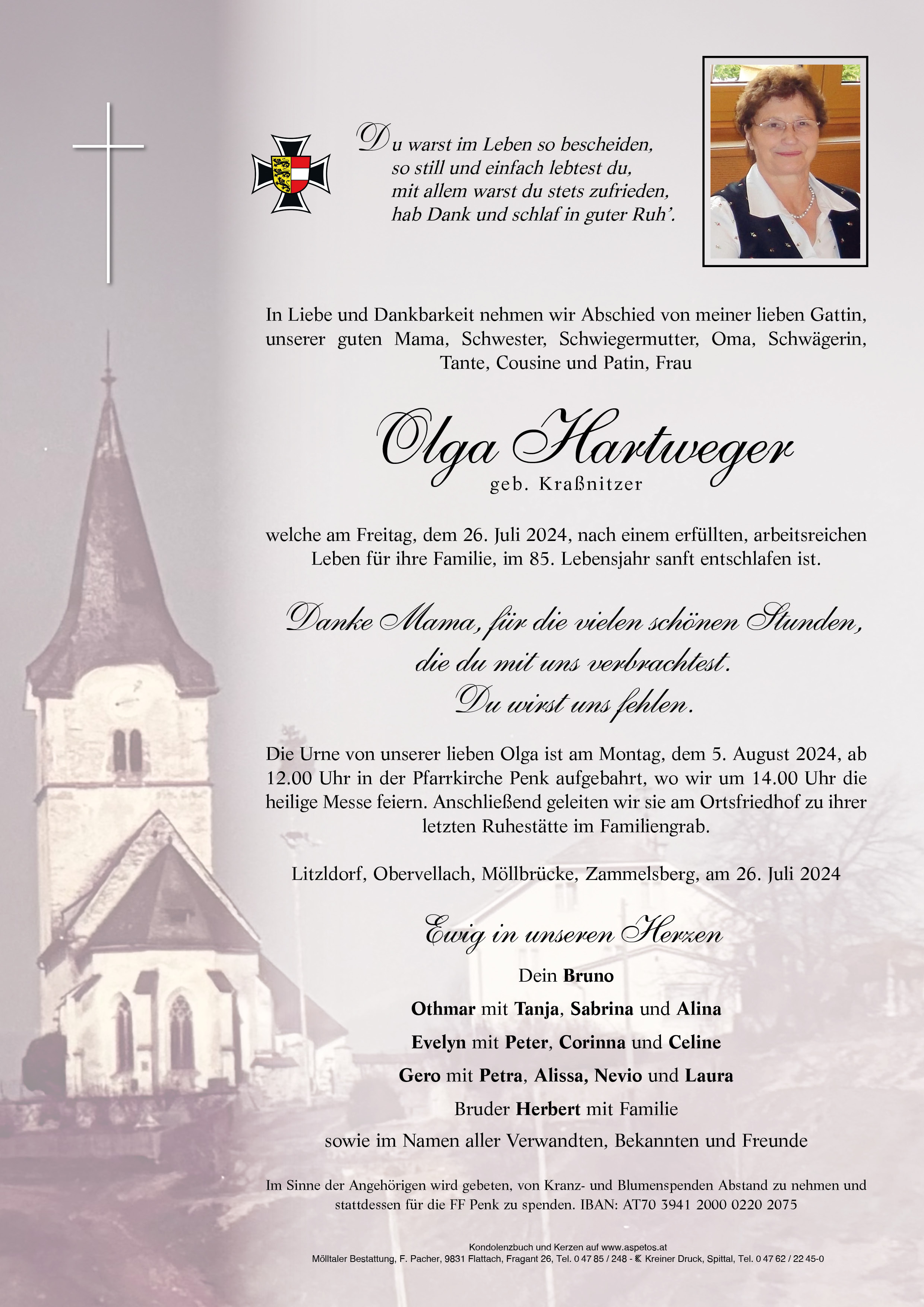 Traueranzeige von Olga Hartweger