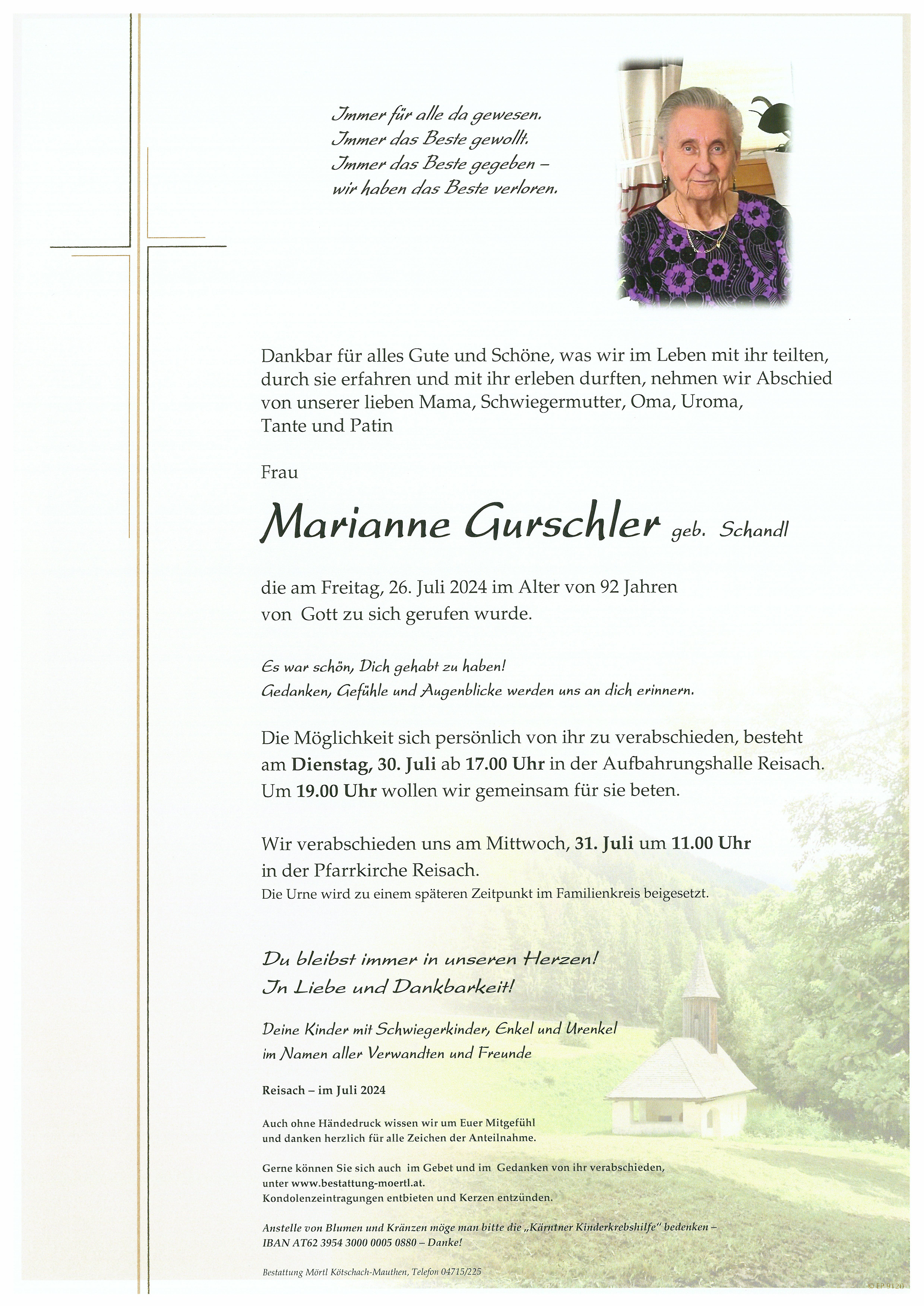 Traueranzeige von Marianne Gurschler