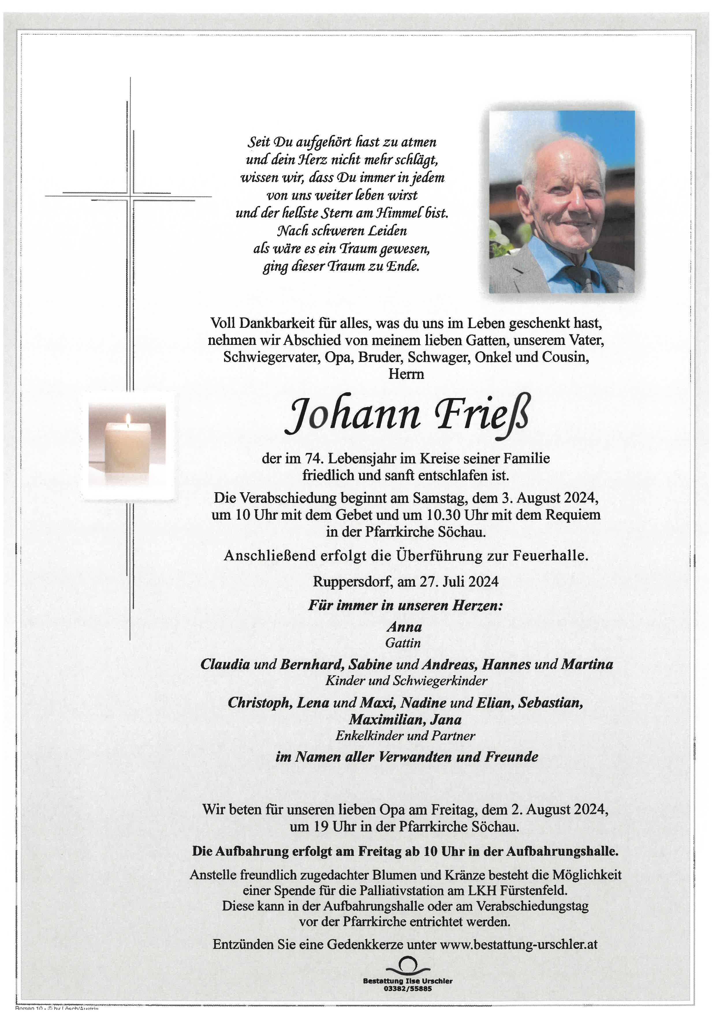 Traueranzeige von Johann Frieß