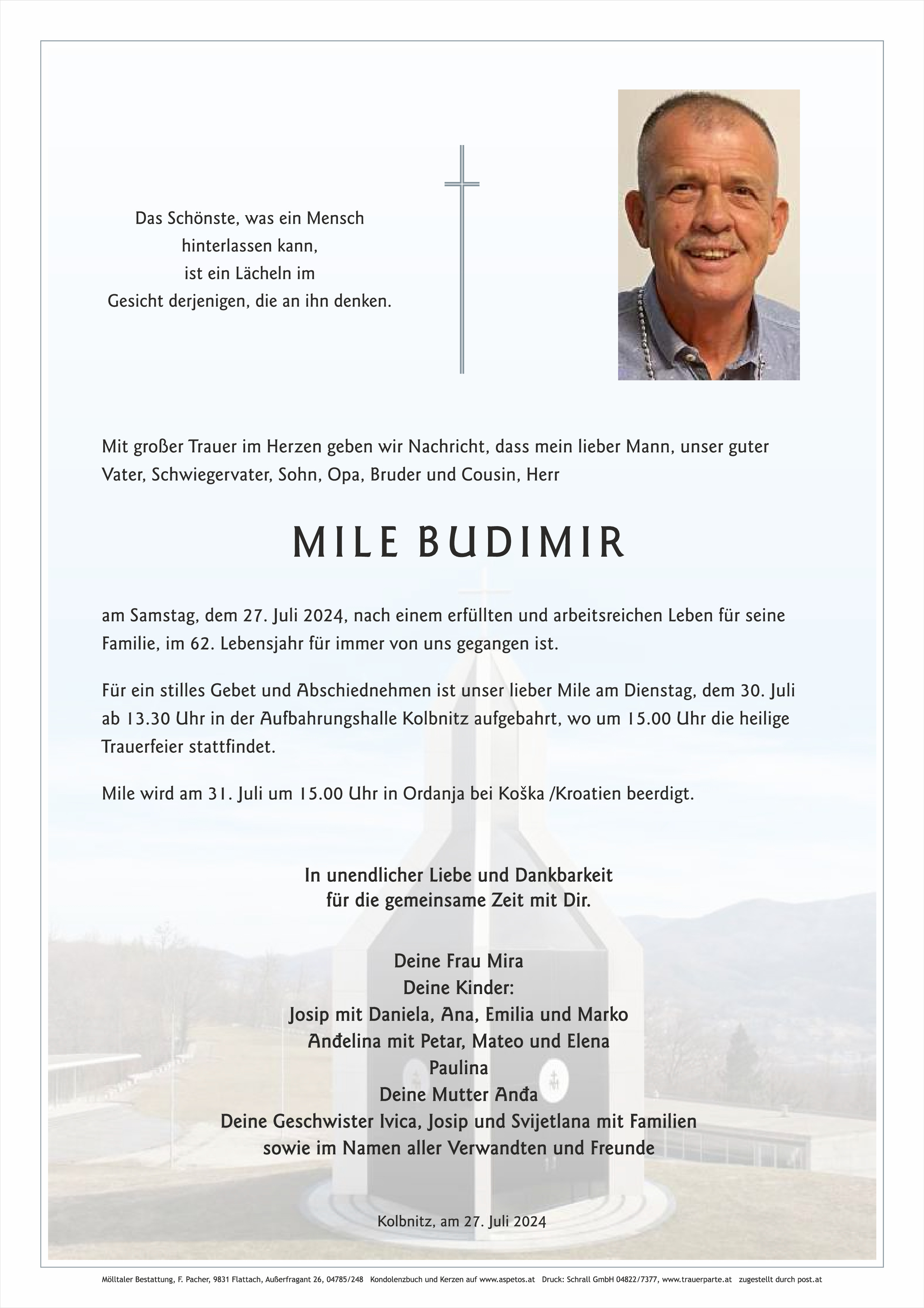 Traueranzeige von Mile Budimir