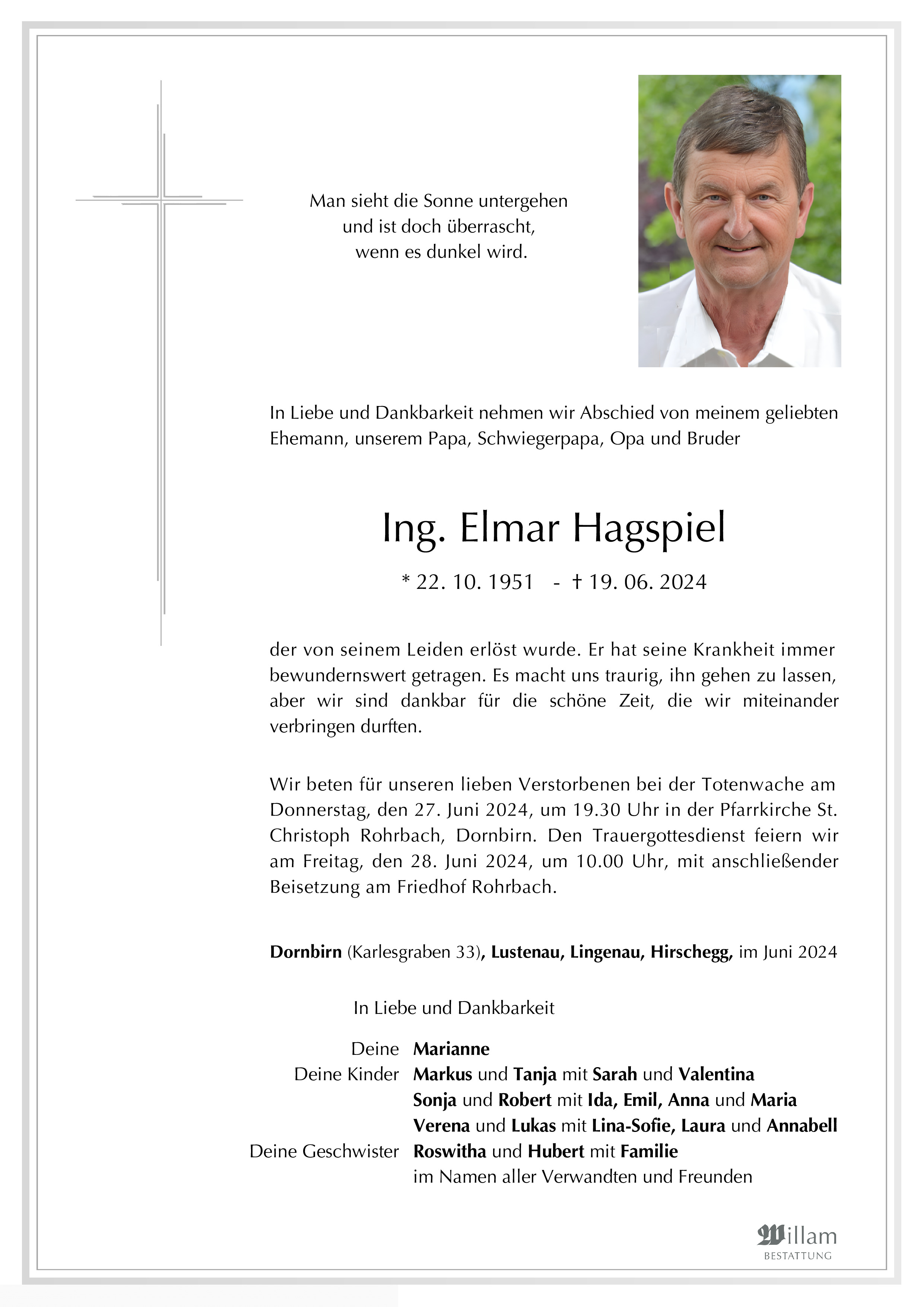 Traueranzeige von Ing. Elmar Hagspiel
