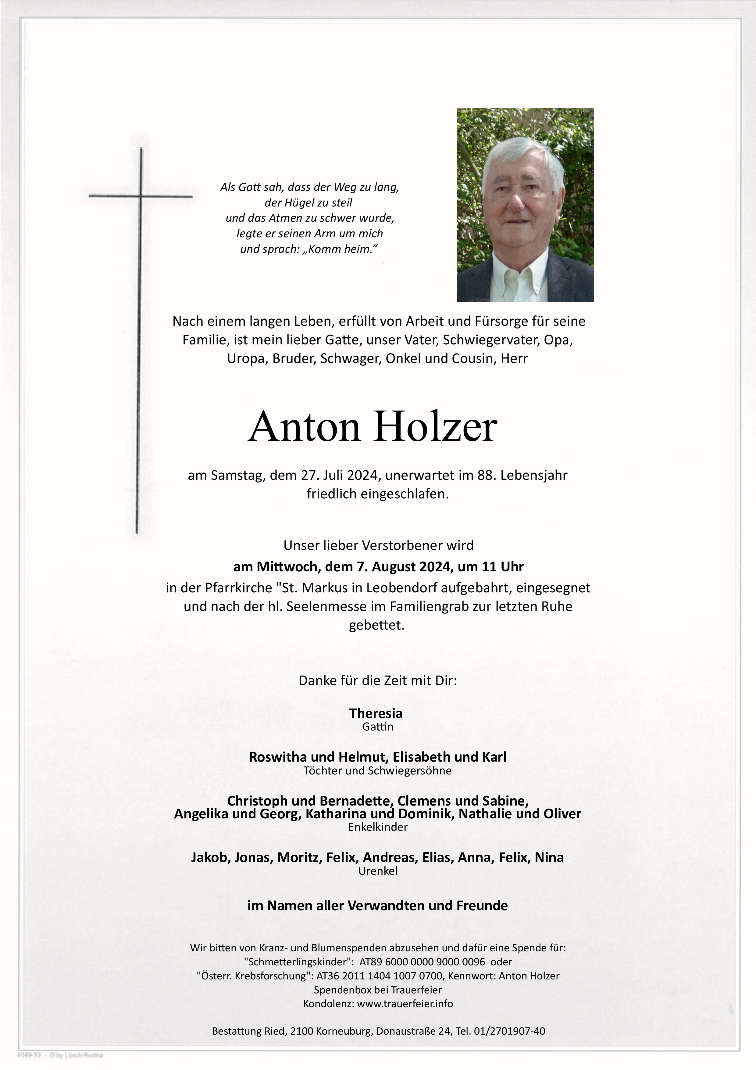 Traueranzeige von Anton Holzer