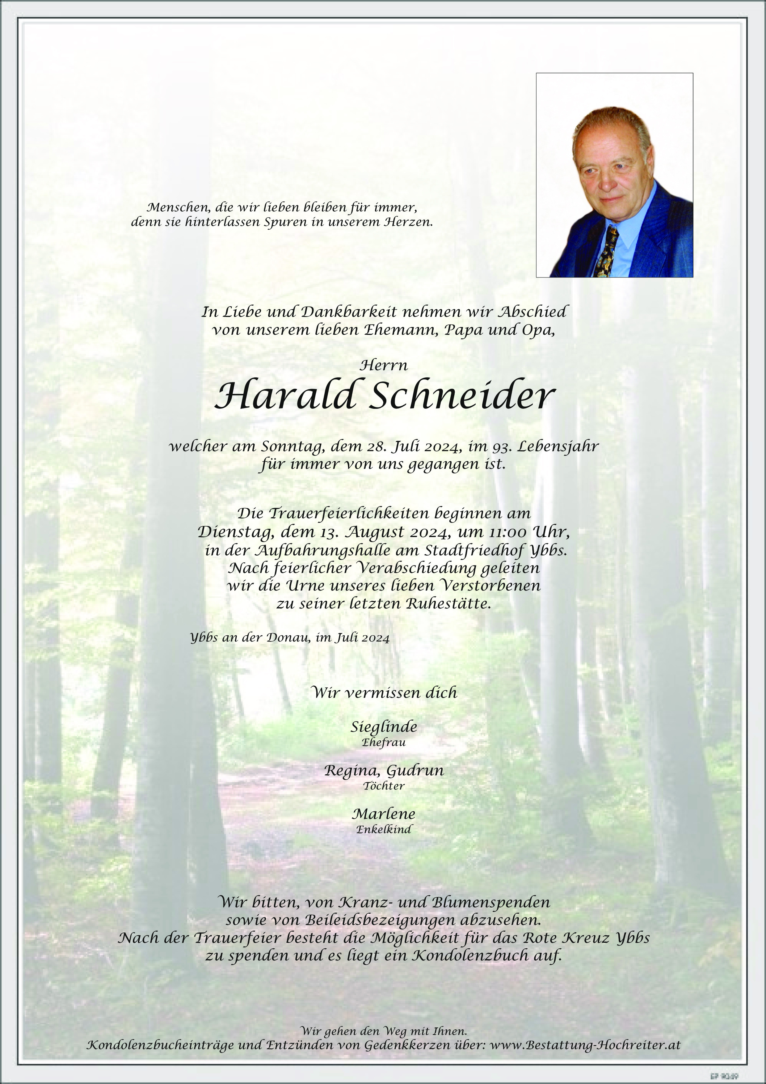 Traueranzeige von Harald Schneider