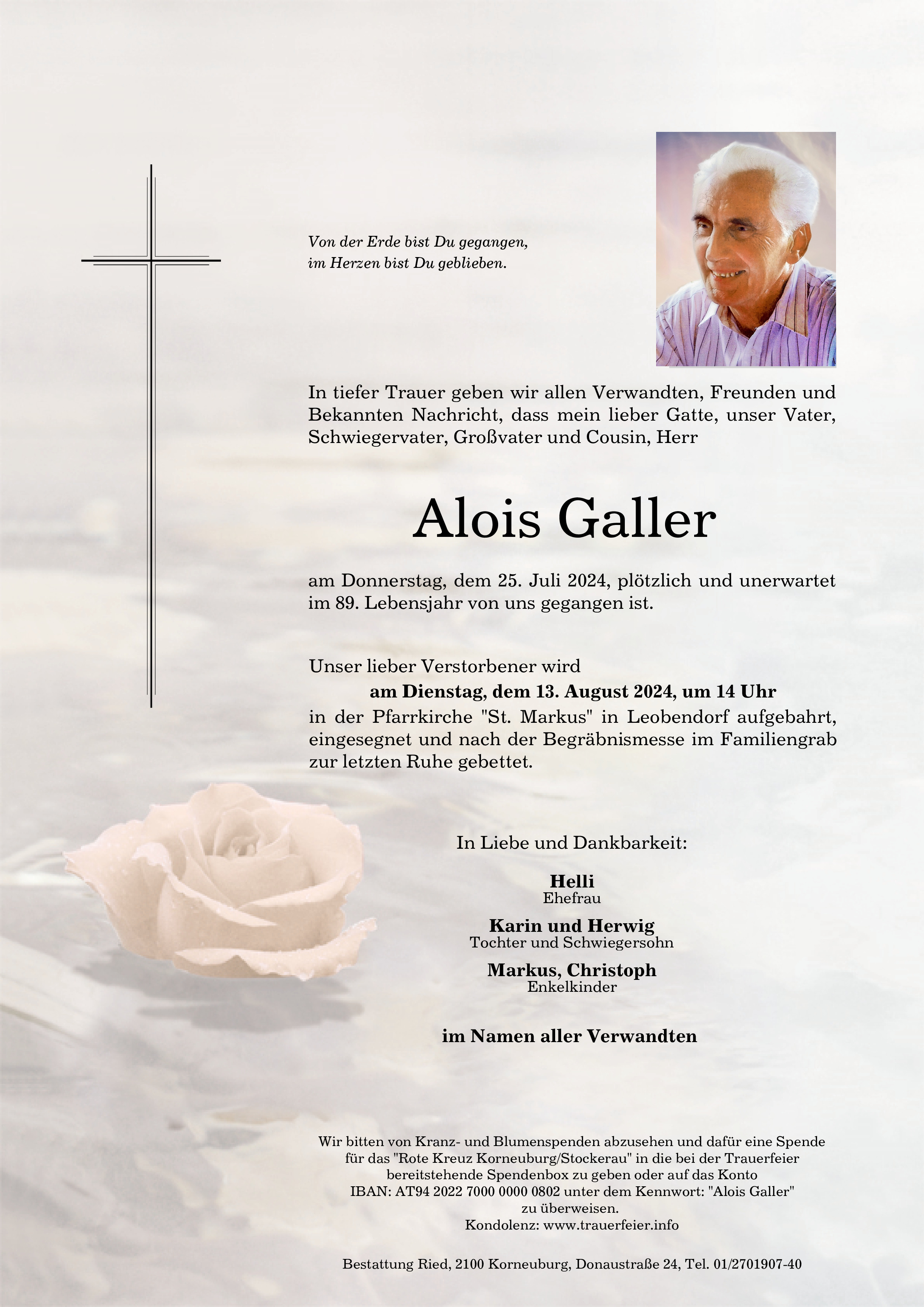 Traueranzeige von Alois  Galler