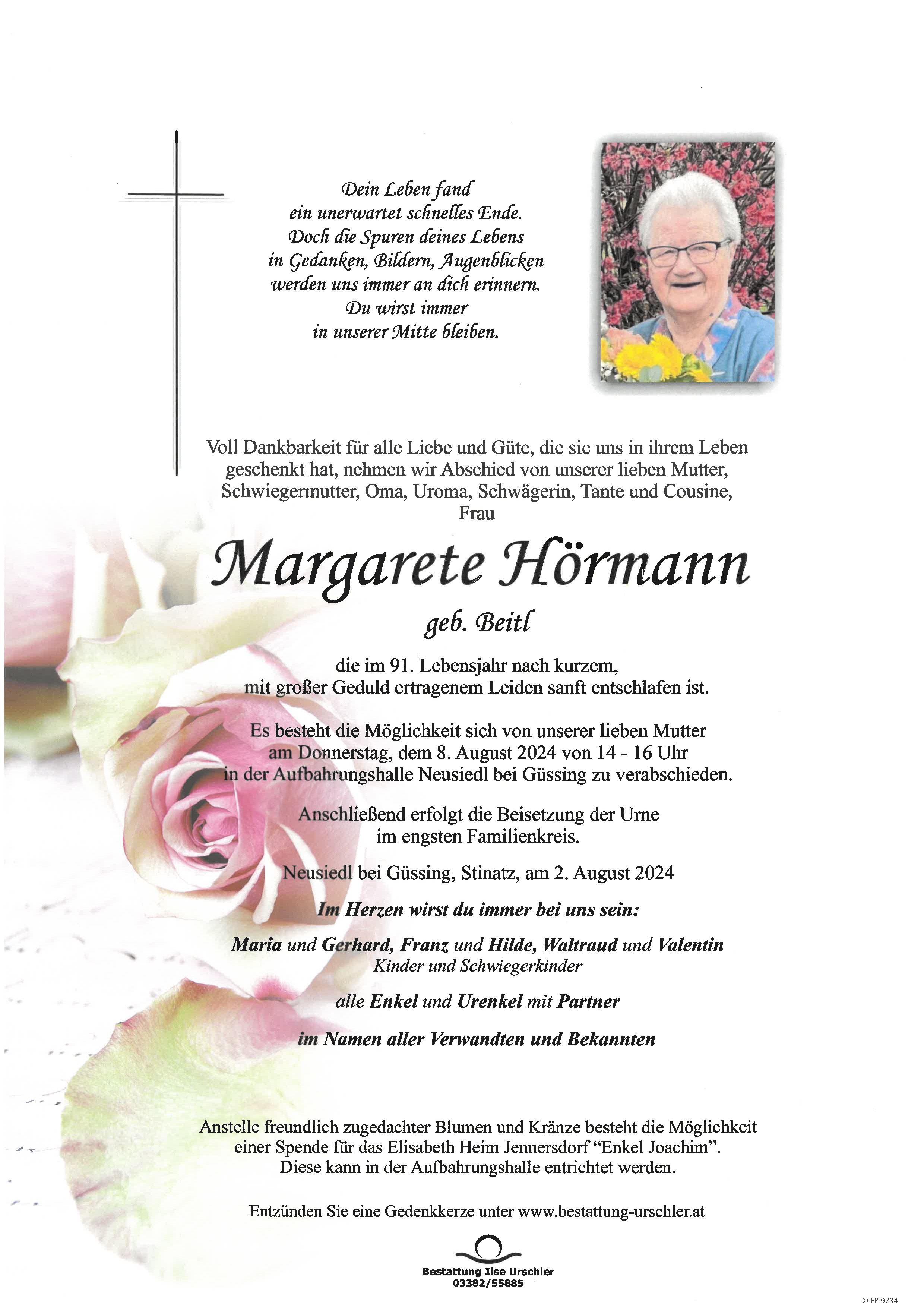 Traueranzeige von Margarete Hörmann