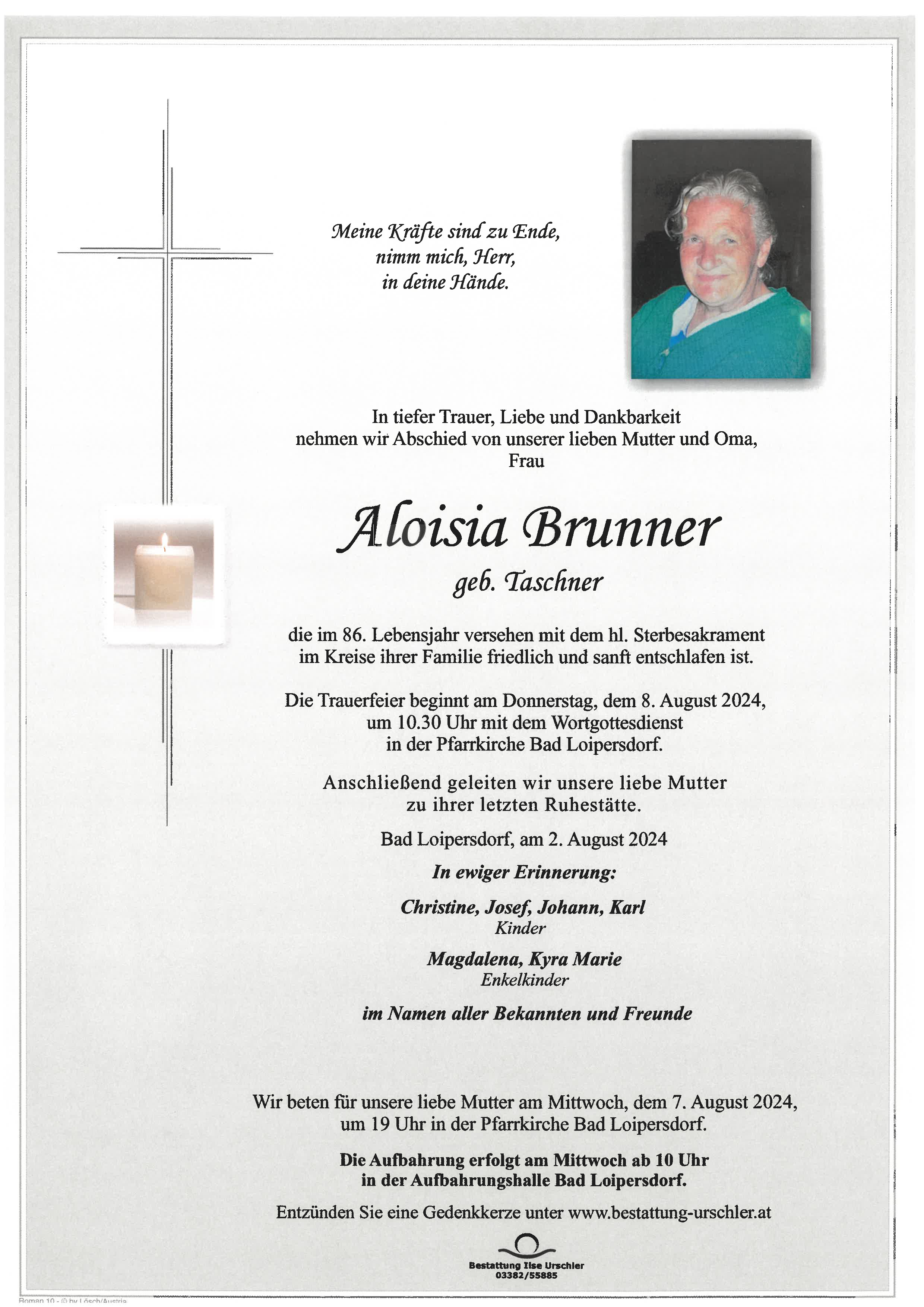 Traueranzeige von Aloisia Brunner