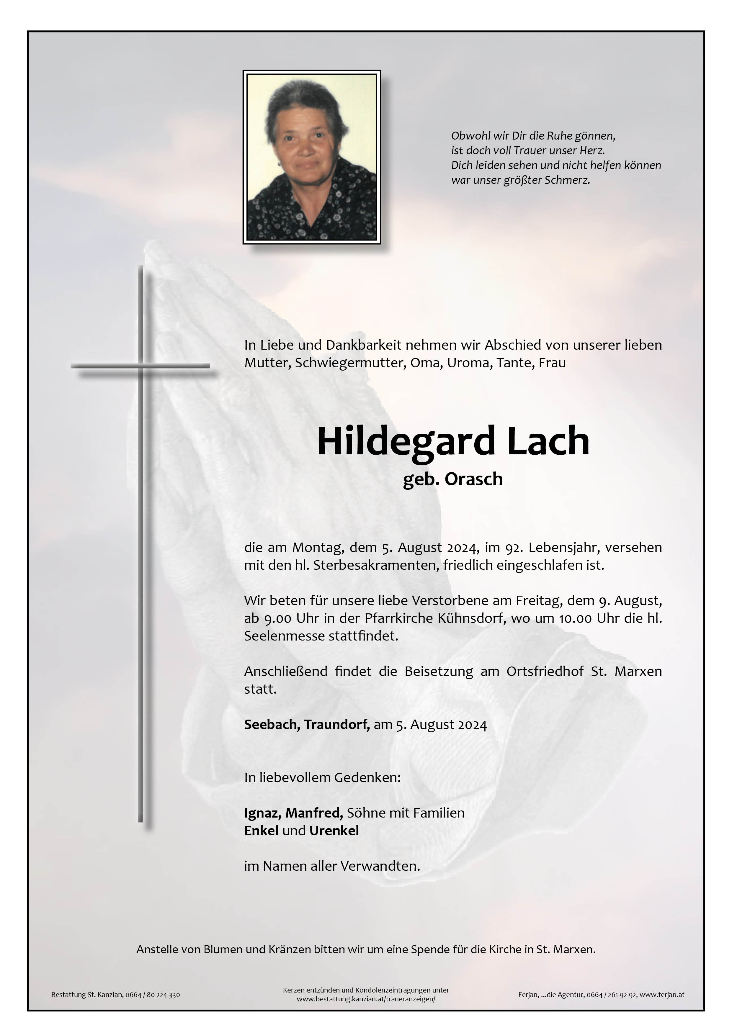 Traueranzeige von Hildegard Lach