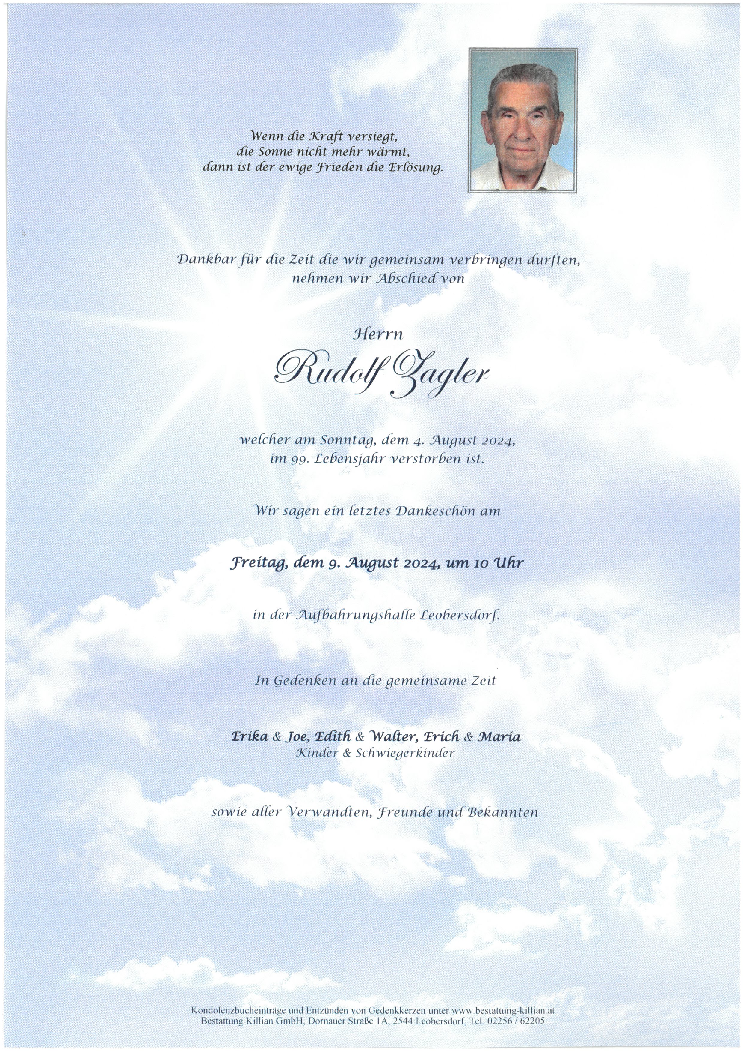 Traueranzeige von Rudolf Zagler