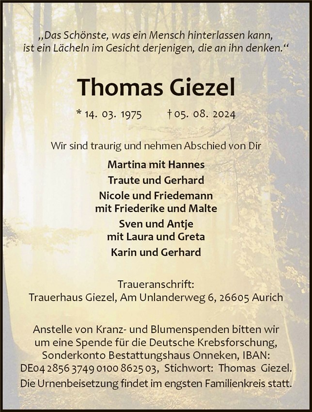 Traueranzeige von Thomas Giezel